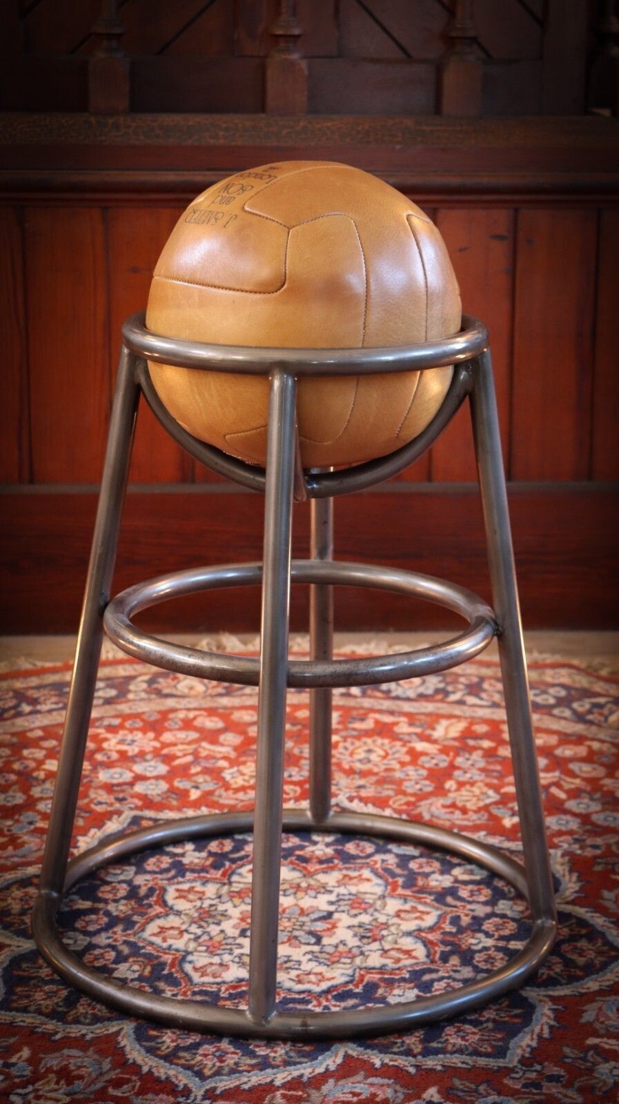 Furniture Rare Timothy Oulton Barball Stool Summer Of Sports Range Leather Football Seat photo