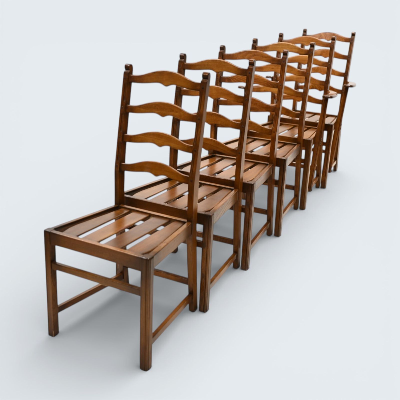 6 Ercol Dining Chairs 1970s Ladderback Inc 2 Carvers Golden Dawn Free Delivery* photo furniture