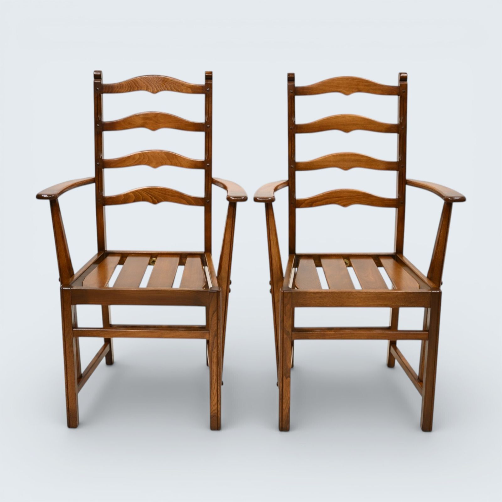 photo vinterior 6 Ercol Dining Chairs 1970s Ladderback Inc 2 Carvers Golden Dawn Free Delivery*