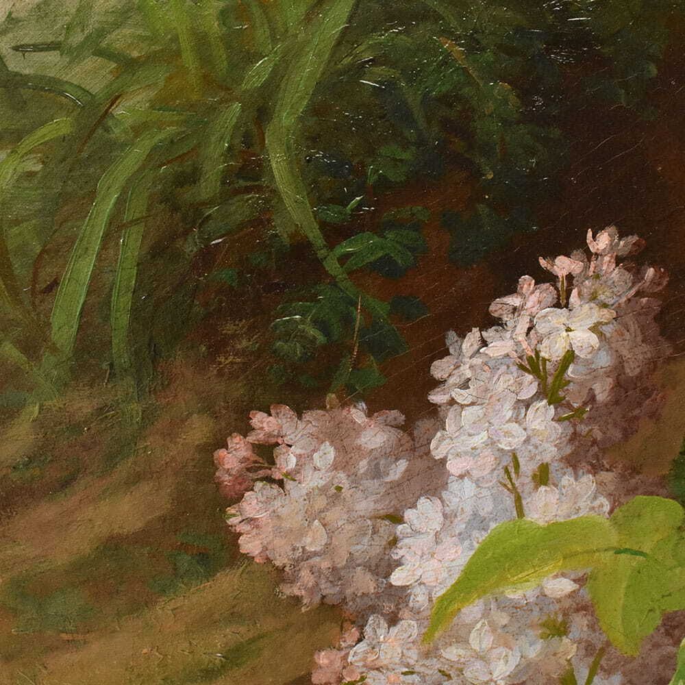 photo furniture Floral Still Life With Roses And Lilac, Antique Paintings,Flowers, Oil On Canvas, XIX (Qf734)