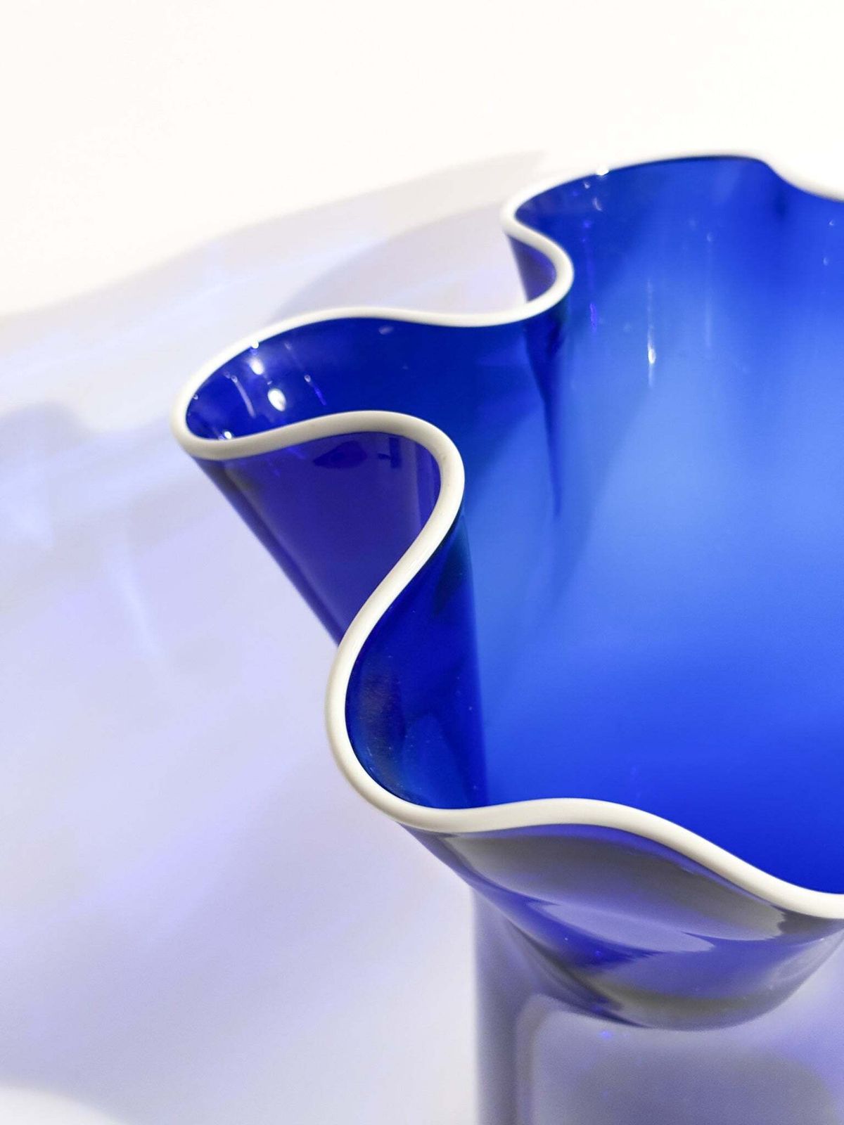 Blue And White Murano Glass Handkerchief Vase From The 1980s photo vintage