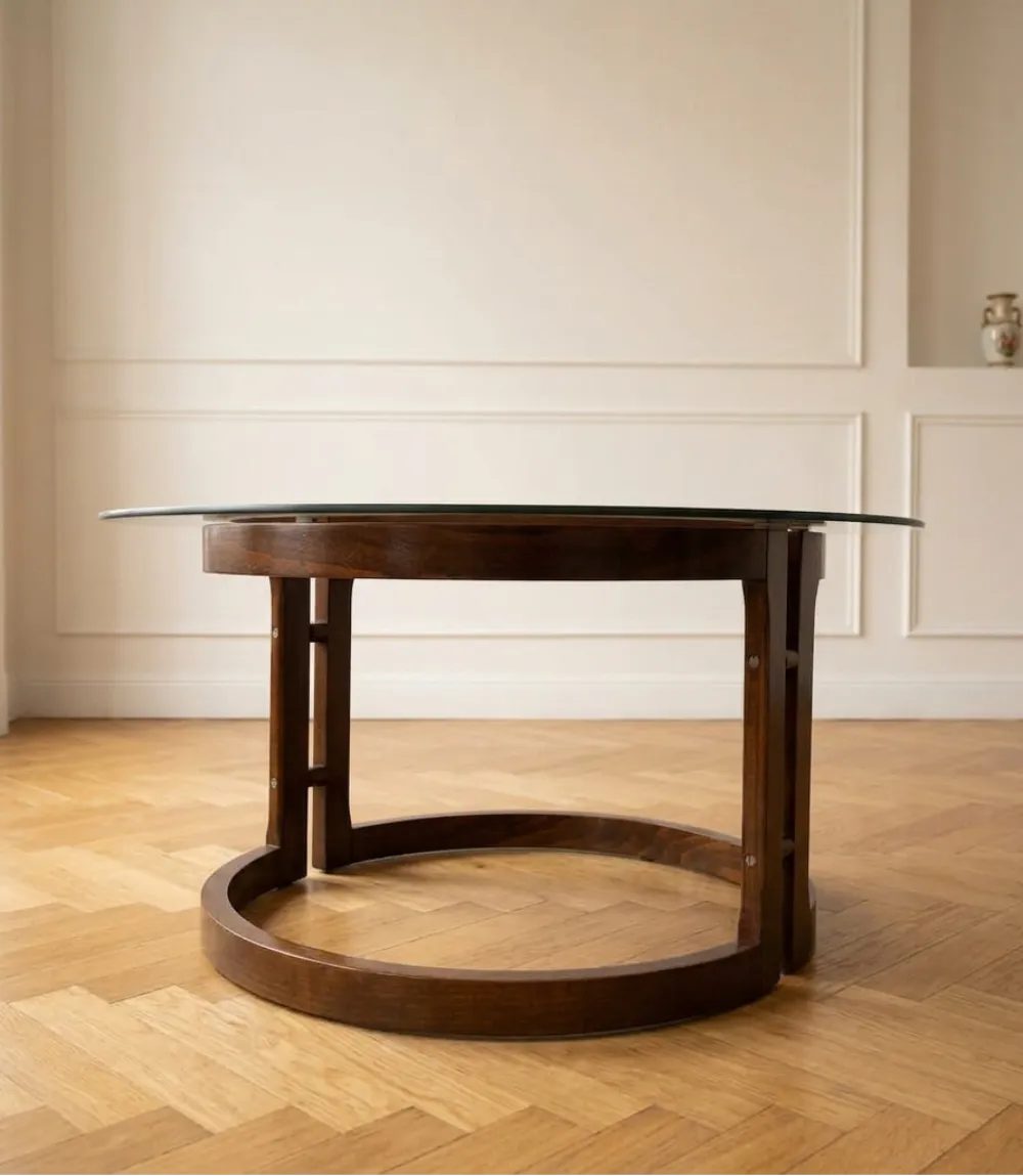 1970s Vintage Round Coffee Table With Smoked Glass Top