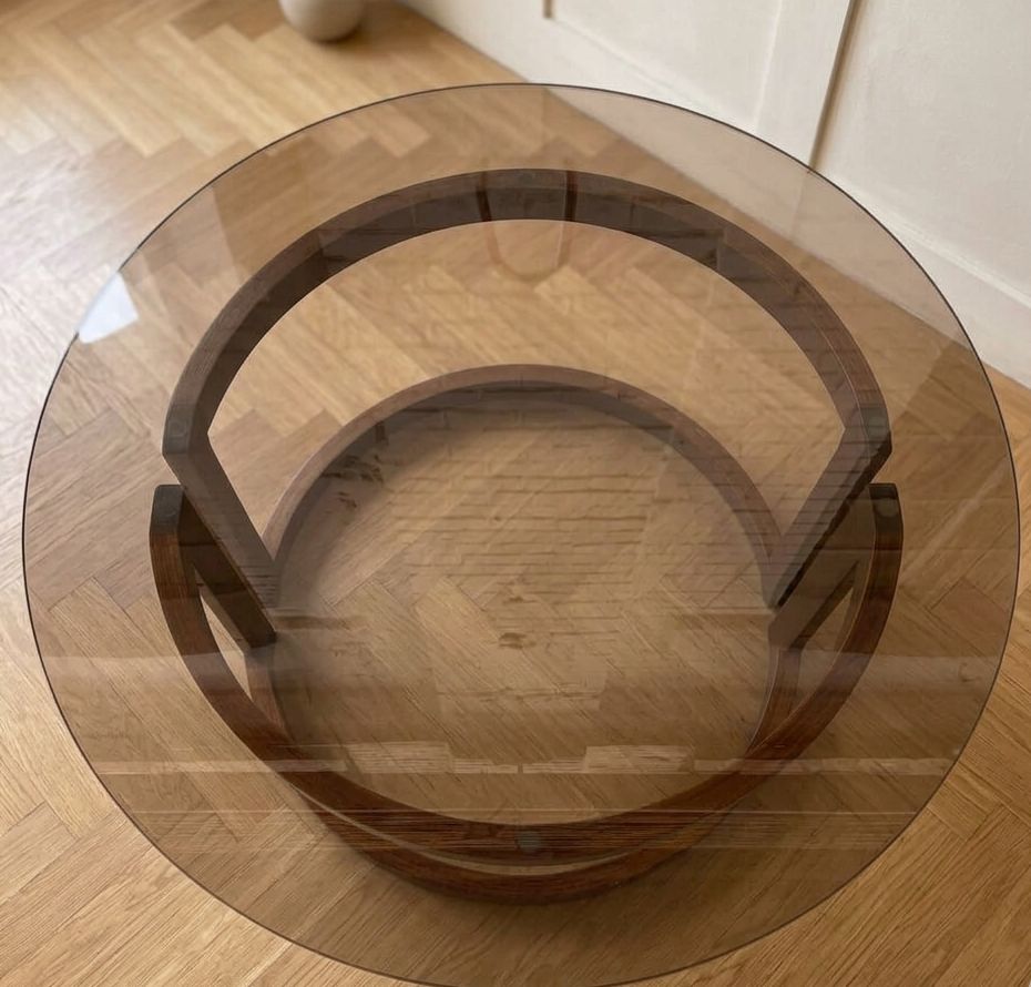 1970s Vintage Round Coffee Table With Smoked Glass Top photo for sale