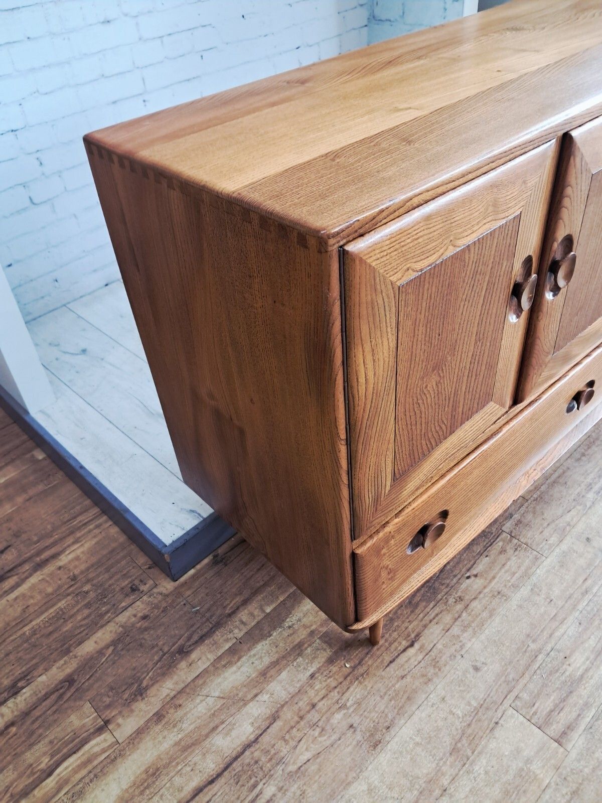 795.0 Mid Century Ercol Windsor Sideboard Solid Elm 467 Vintage 1960's Restored photo