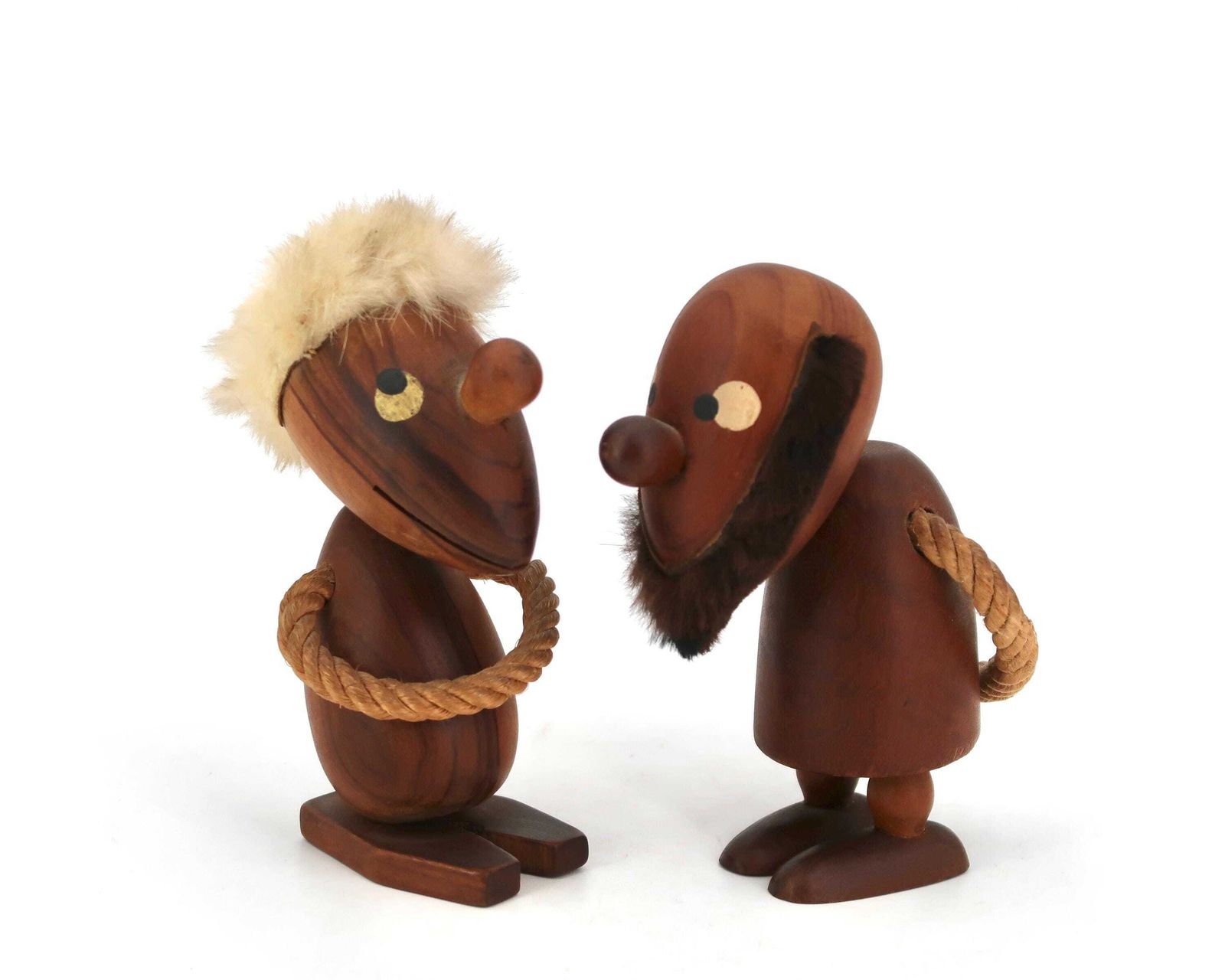 Two Teck And Fur Figurines By Hans Bolling, Denmark 1950s / Scandinavian Toy, Home Decor, Danish Design, Optimist Pessimist, Beard Bearded photo furniture