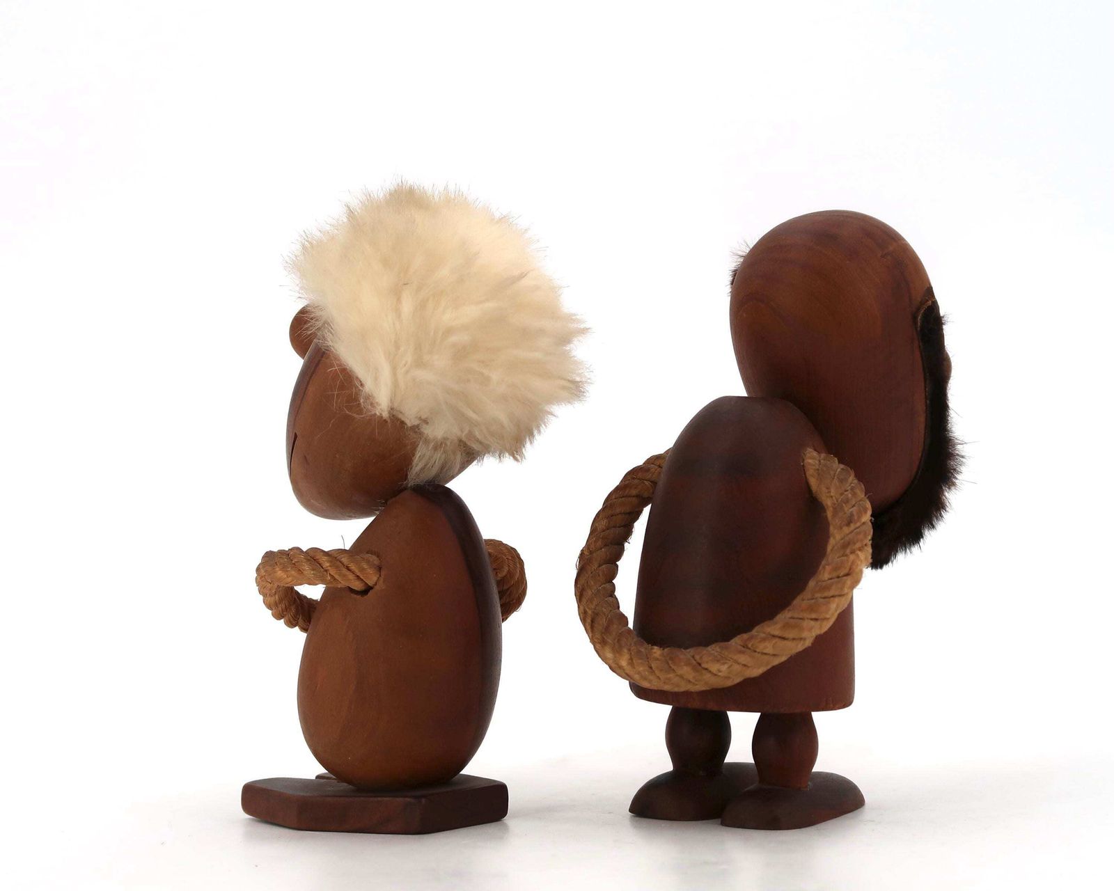 Two Teck And Fur Figurines By Hans Bolling, Denmark 1950s / Scandinavian Toy, Home Decor, Danish Design, Optimist Pessimist, Beard Bearded photo for sale