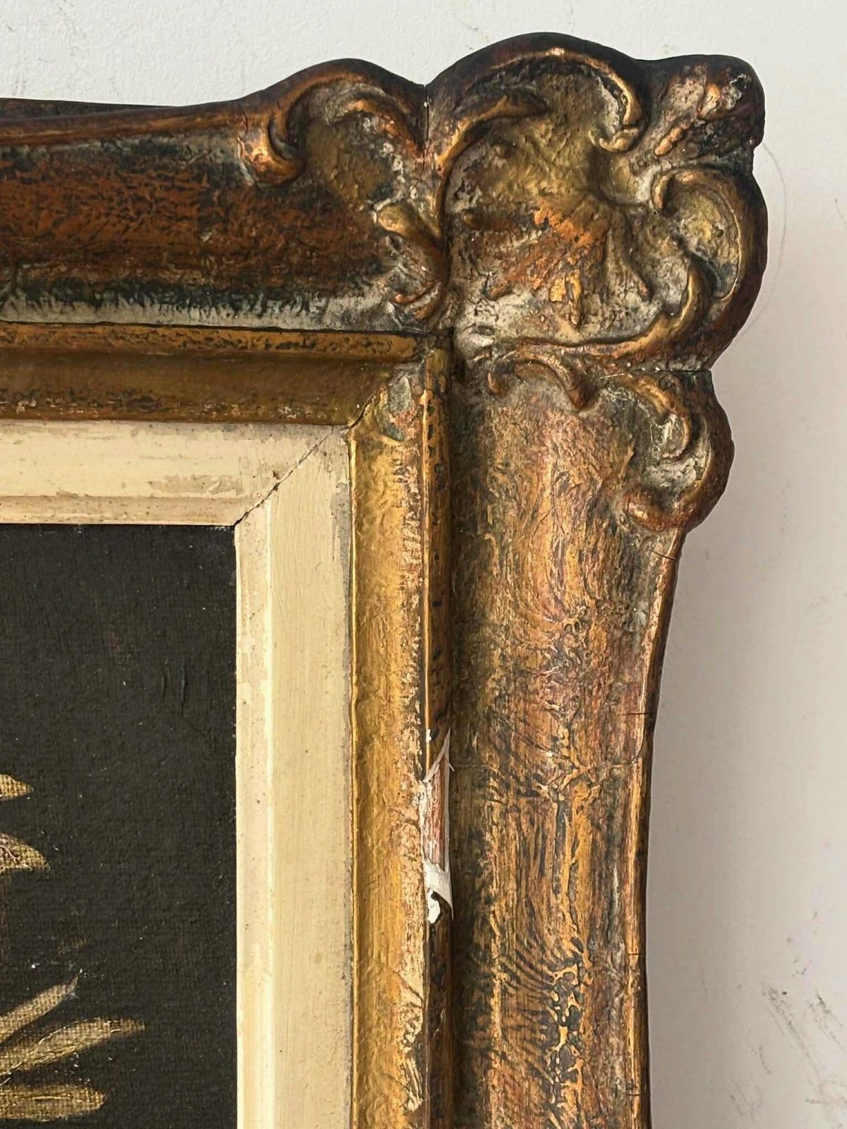 Floral Still Life Painting In Ornate Gilded Frame, Belgian Antique Romantic Cottage Wall Art, Classic Vase With Flowers photo Art