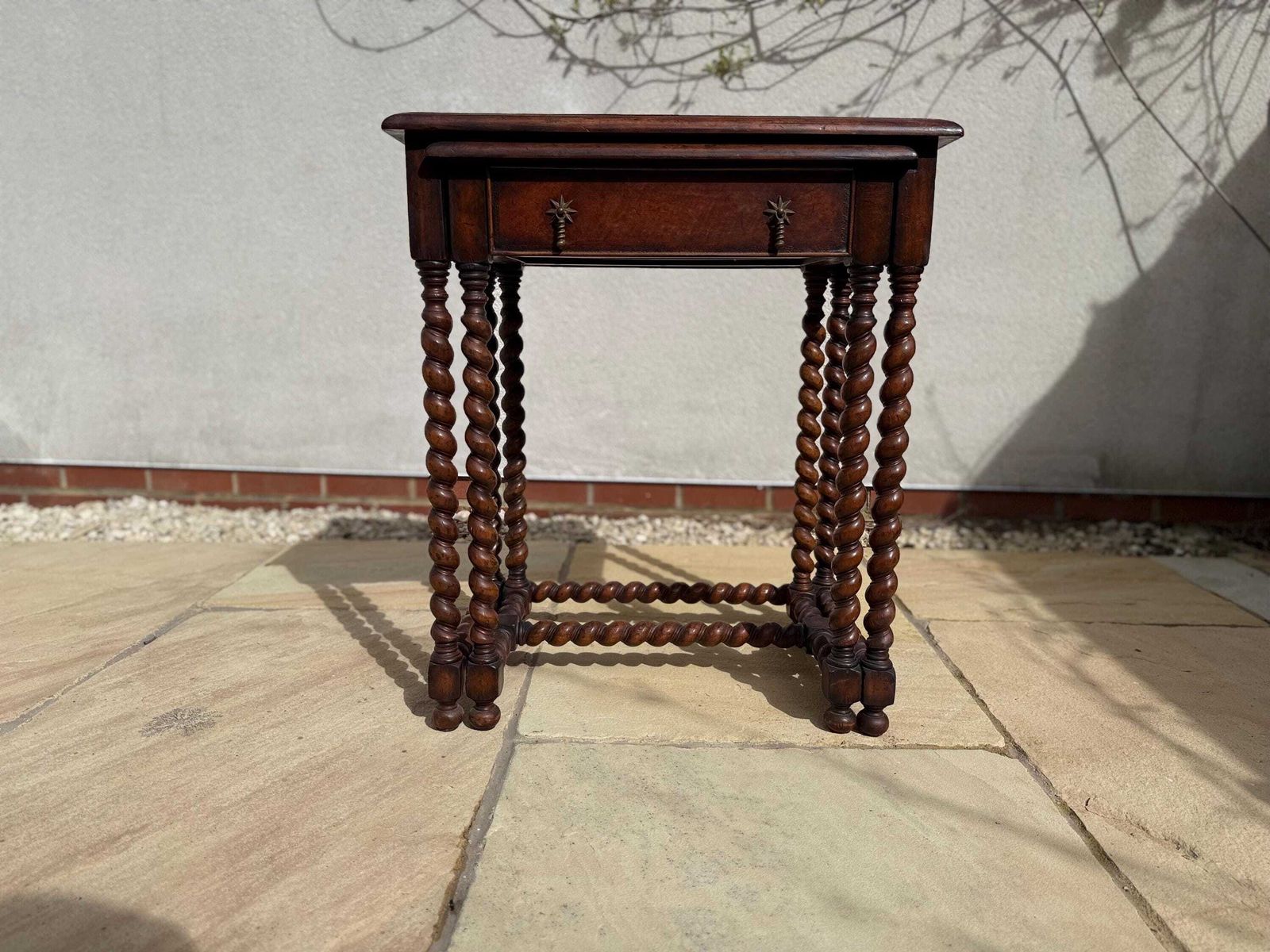 Jonathan Charles/Harrods Walnut Barley Twist Nest Of Two Tables With Leather Inset And Single Drawer To Small Table photo 600.0