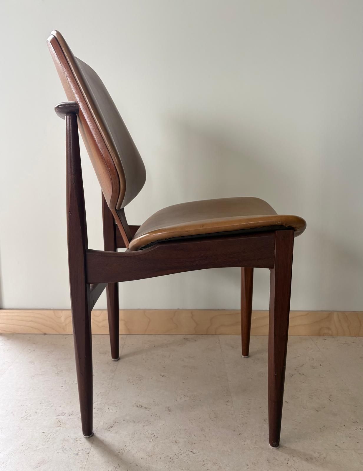 Pair Of Elliotts Of Newbury Teak And Leather Dining Chairs photo for sale