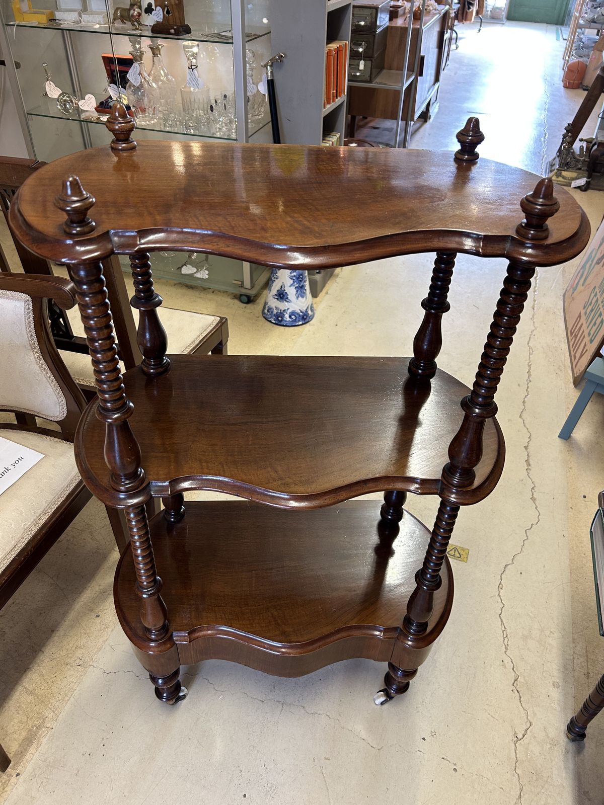 Antique Mahogany 3 Shelf What Not With Drawer On Castors photo furniture