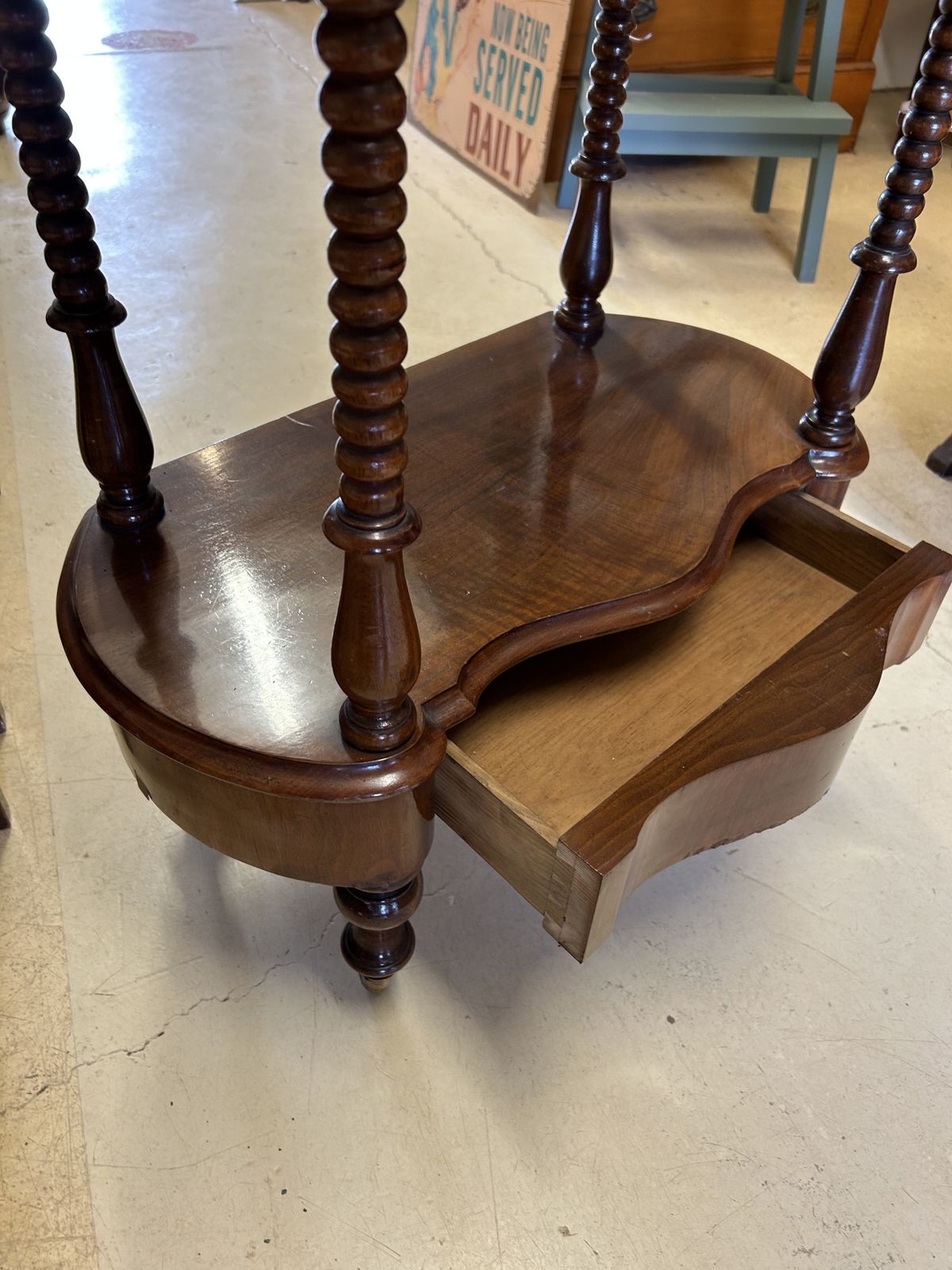 Antique Mahogany 3 Shelf What Not With Drawer On Castors photo Furniture