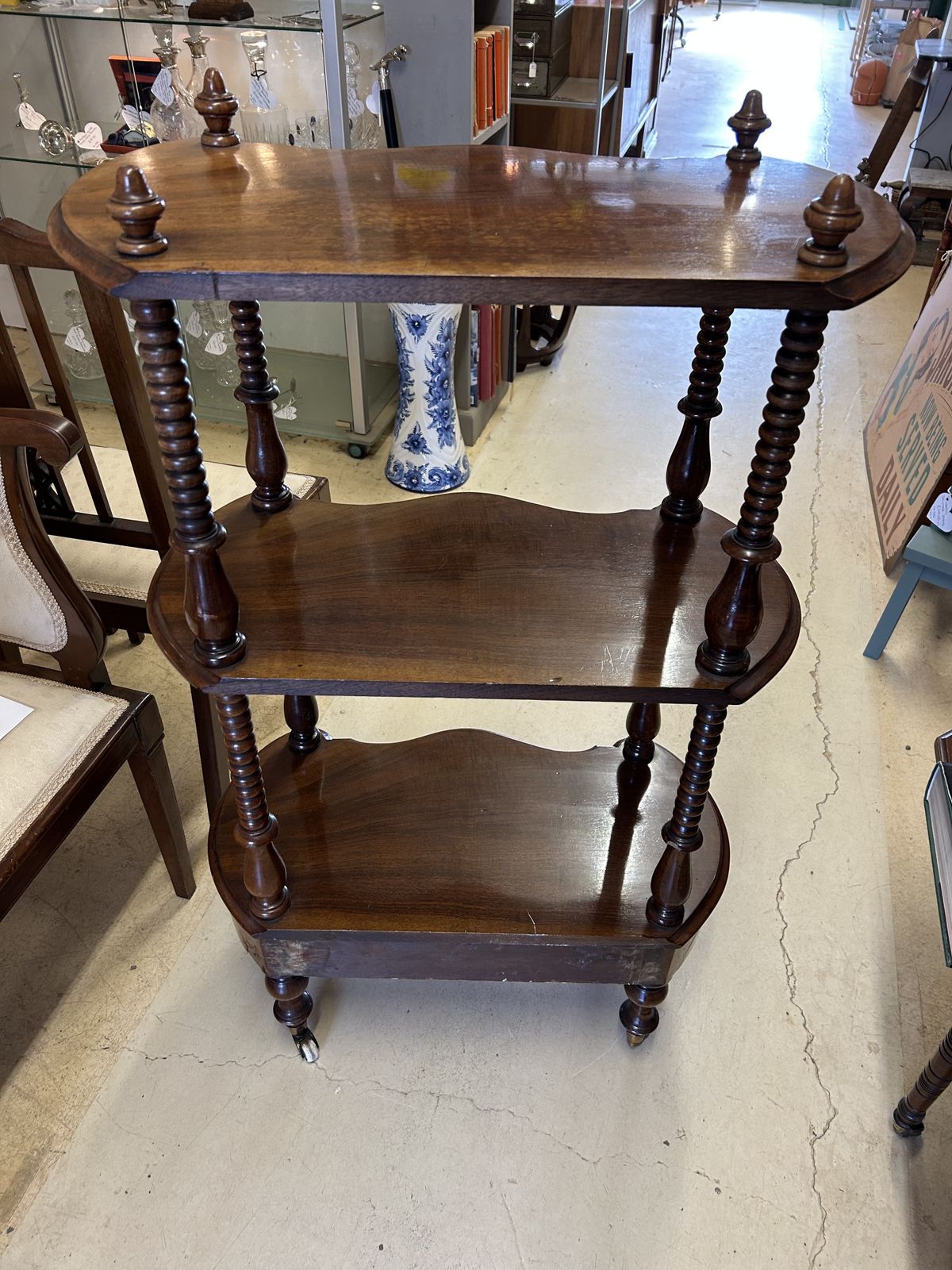 Antique Mahogany 3 Shelf What Not With Drawer On Castors photo buy