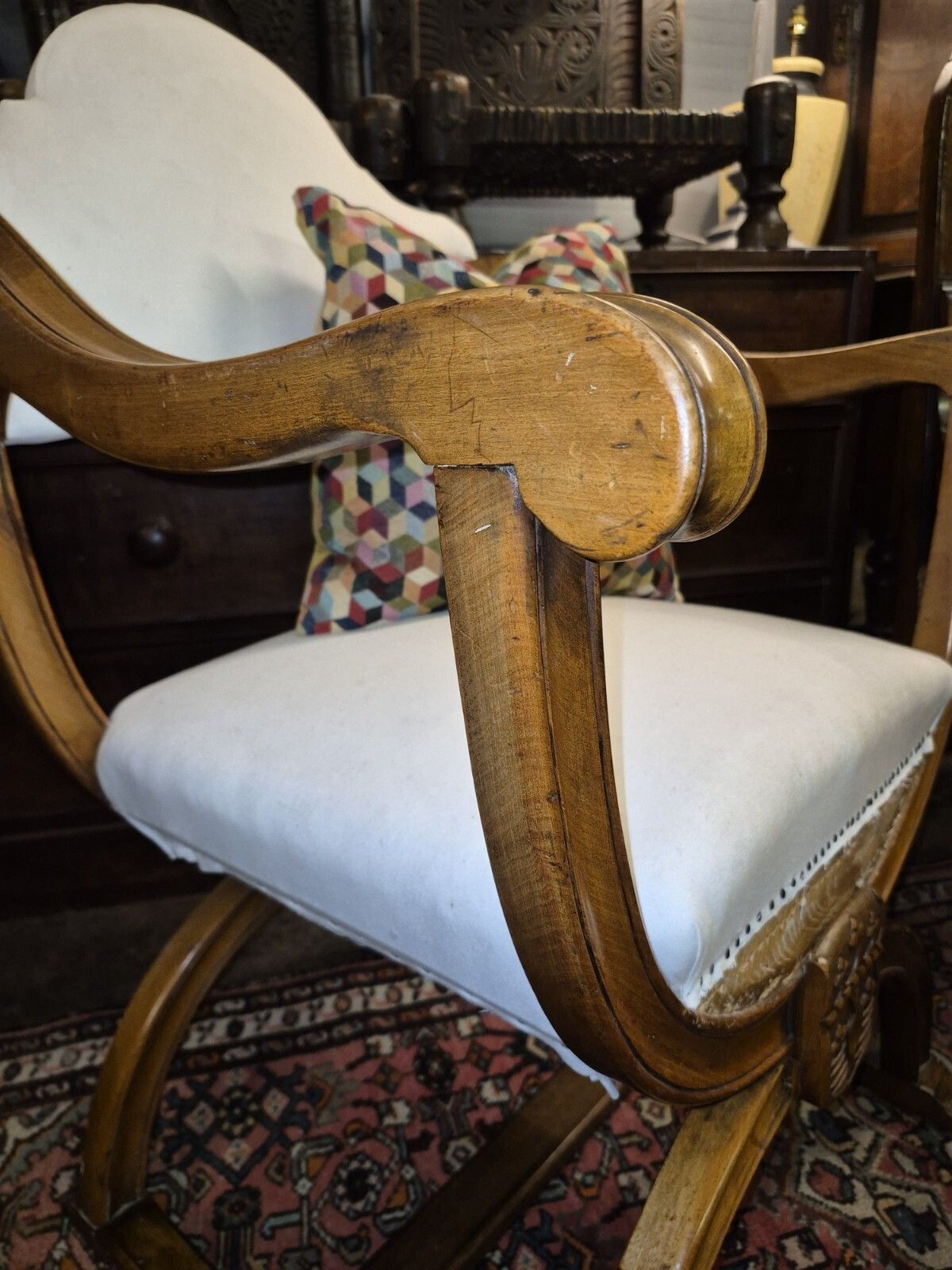 An Epic Sturdy In Calico Iconic X Frame Victorian Armchair In Creamy Satinwood photo 244.0