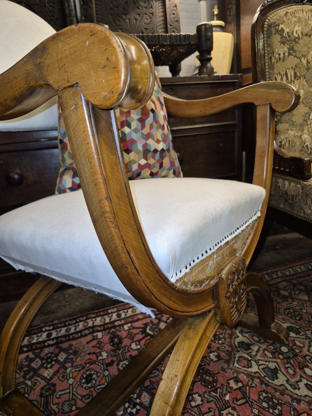 An Epic Sturdy In Calico Iconic X Frame Victorian Armchair In Creamy Satinwood photo vinterior