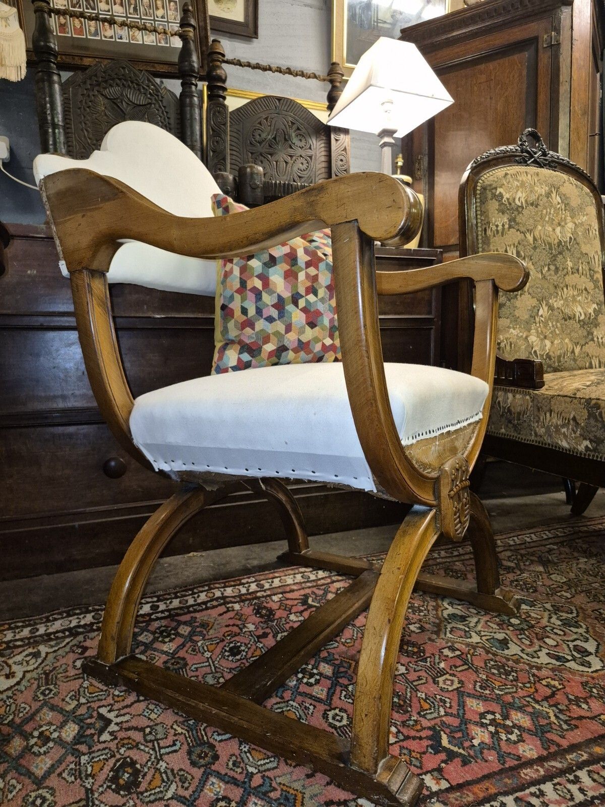Furniture An Epic Sturdy In Calico Iconic X Frame Victorian Armchair In Creamy Satinwood photo