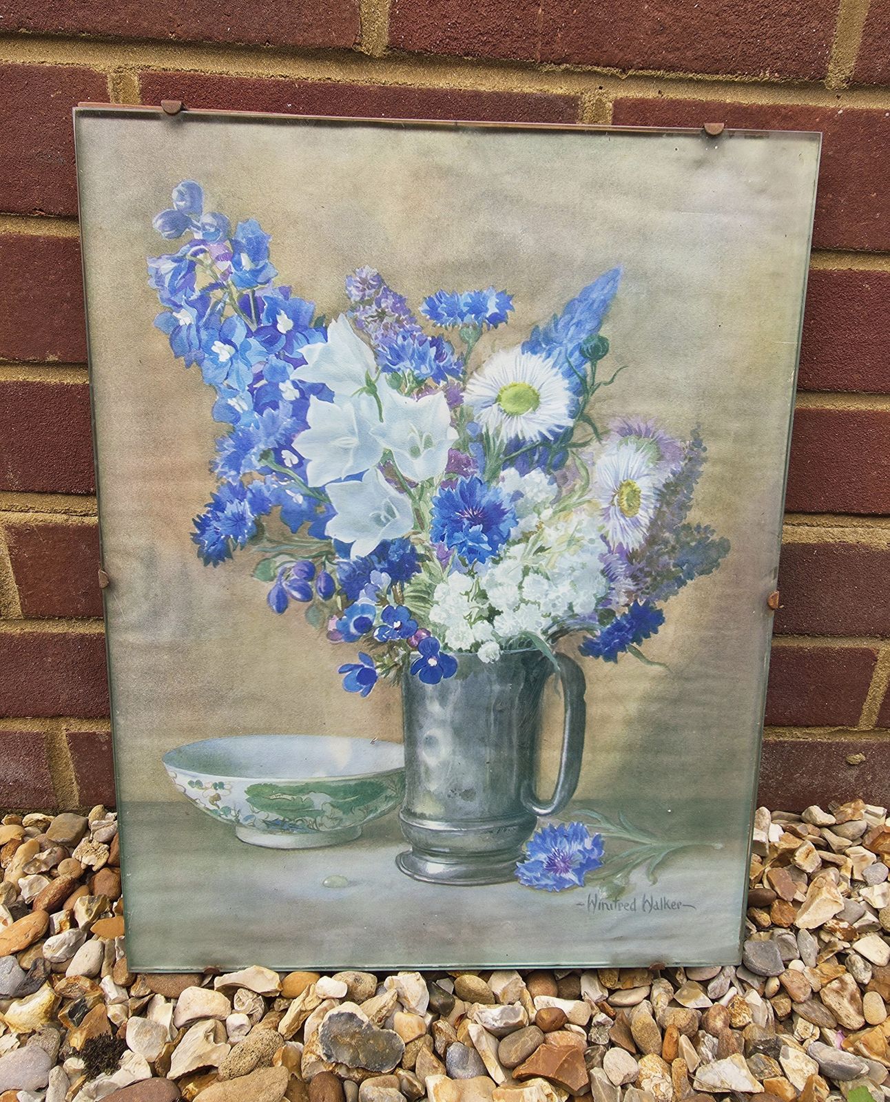 Original Glassfronted Watercolour Of Delphinium Bouquet By Winifred Walker (1882 1965) photo furniture