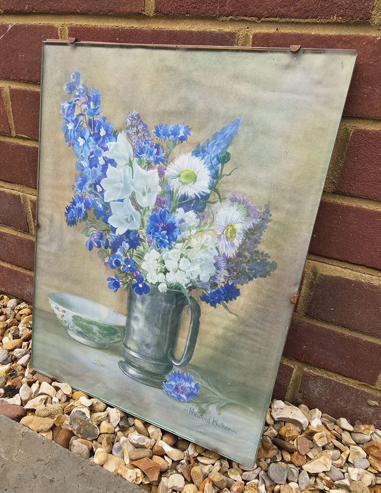 Original Glassfronted Watercolour Of Delphinium Bouquet By Winifred Walker (1882 1965) photo vinterior