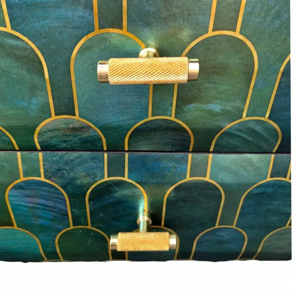 Luxury Upcycled Mid Century Meredew Sideboard With Metallic Geometric Decoupage photo furniture