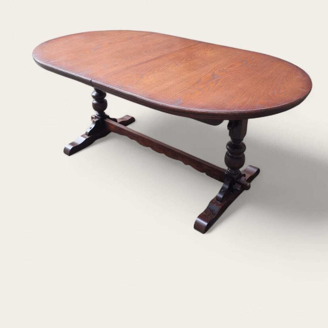 Vintage Old Charm Wood Bros Large Oak Extending Dining Table / Seats 6–8 / C.1970s photo vinterior