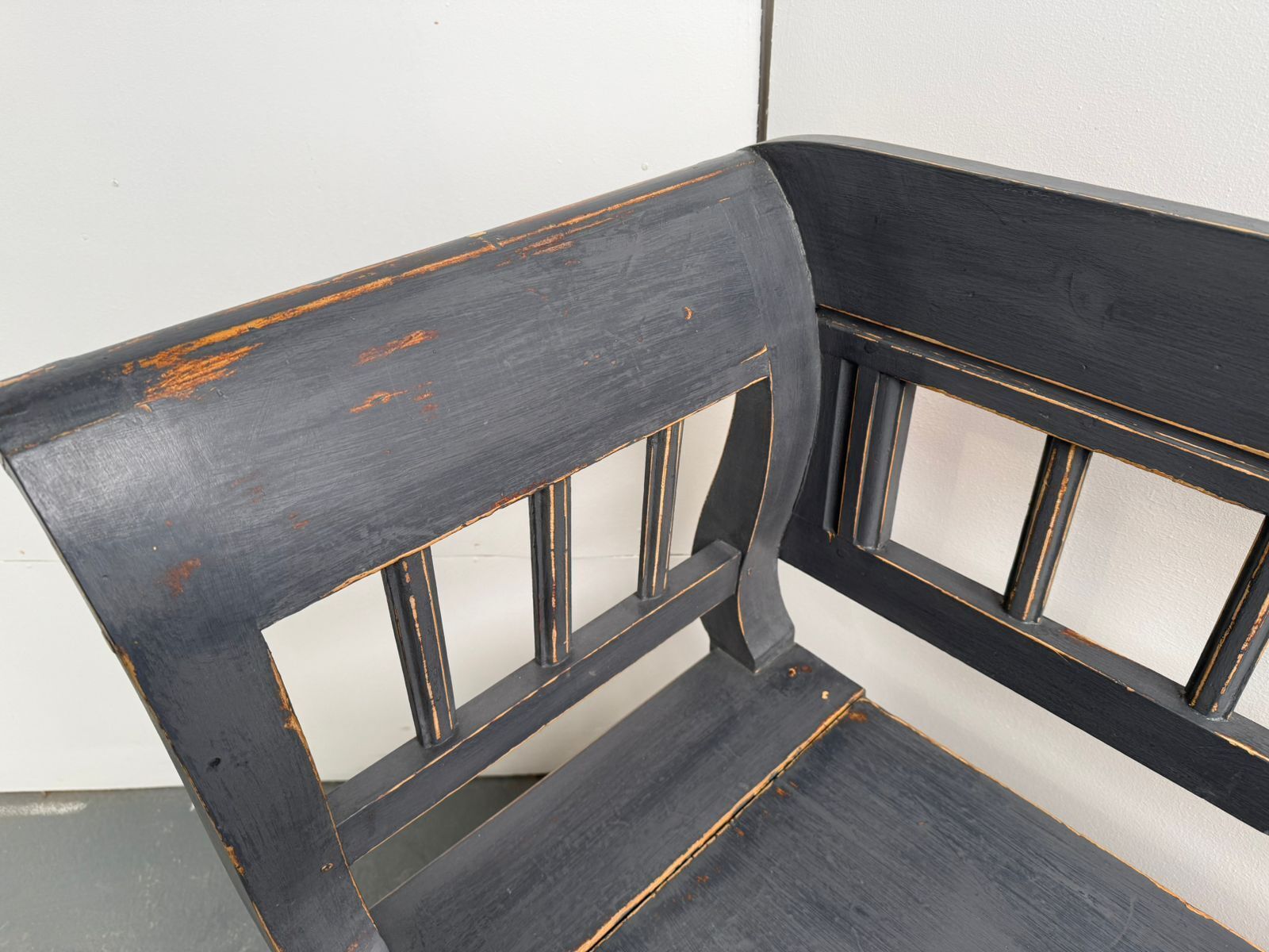 A Quality Painted Grey Early Victorian Original Hungarian 3 Seater Bench photo vintage