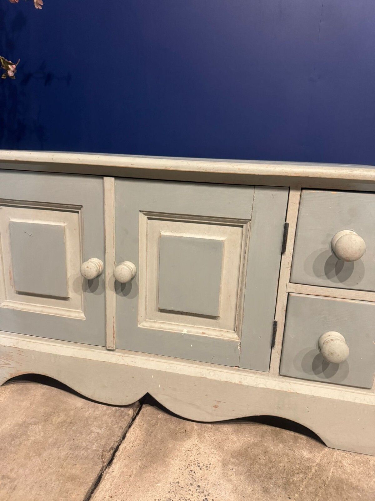 Vintage Solid Pine Sideboard Shabby Chic Pot Cupboard Record Cabinet Painted photo 125.0