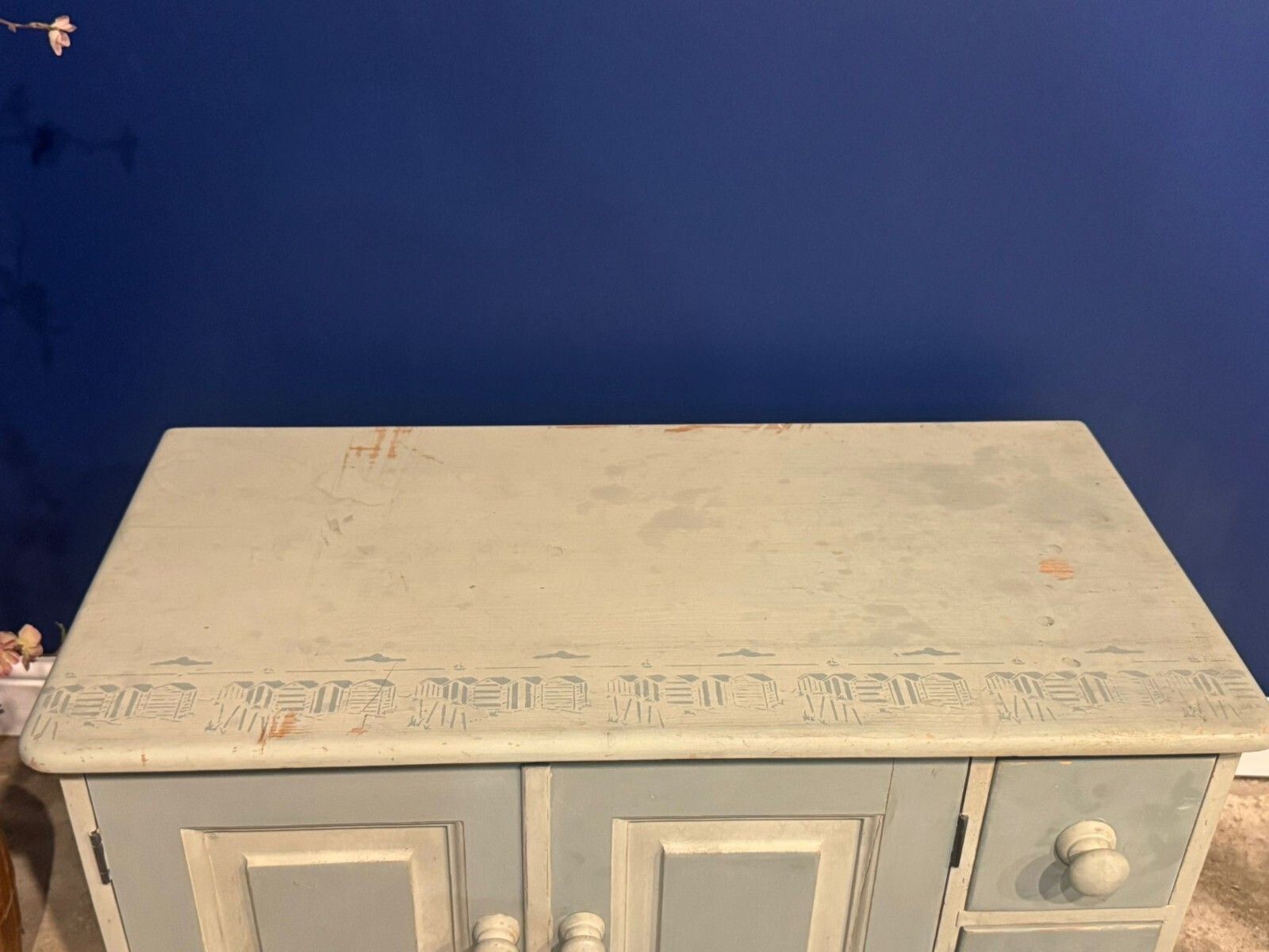 Vintage Solid Pine Sideboard Shabby Chic Pot Cupboard Record Cabinet Painted photo vinterior