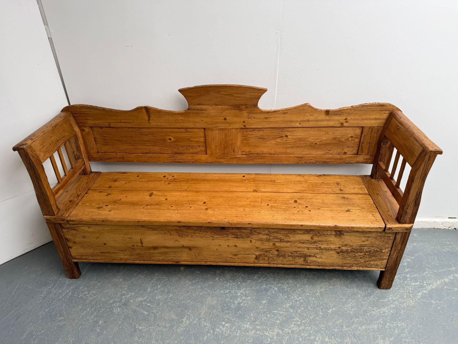 A Rare Georgian Country Primitive Hungarian Waxed 3 Seater Box Settle photo Furniture