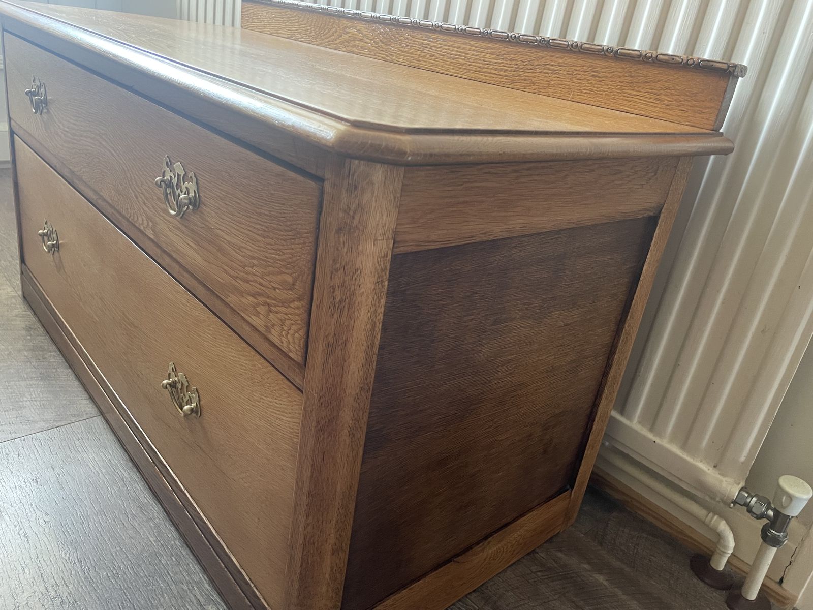 Vintage Solid Oak 2 Drawers Of Chest Of Drawers With Brass Handles photo Furniture