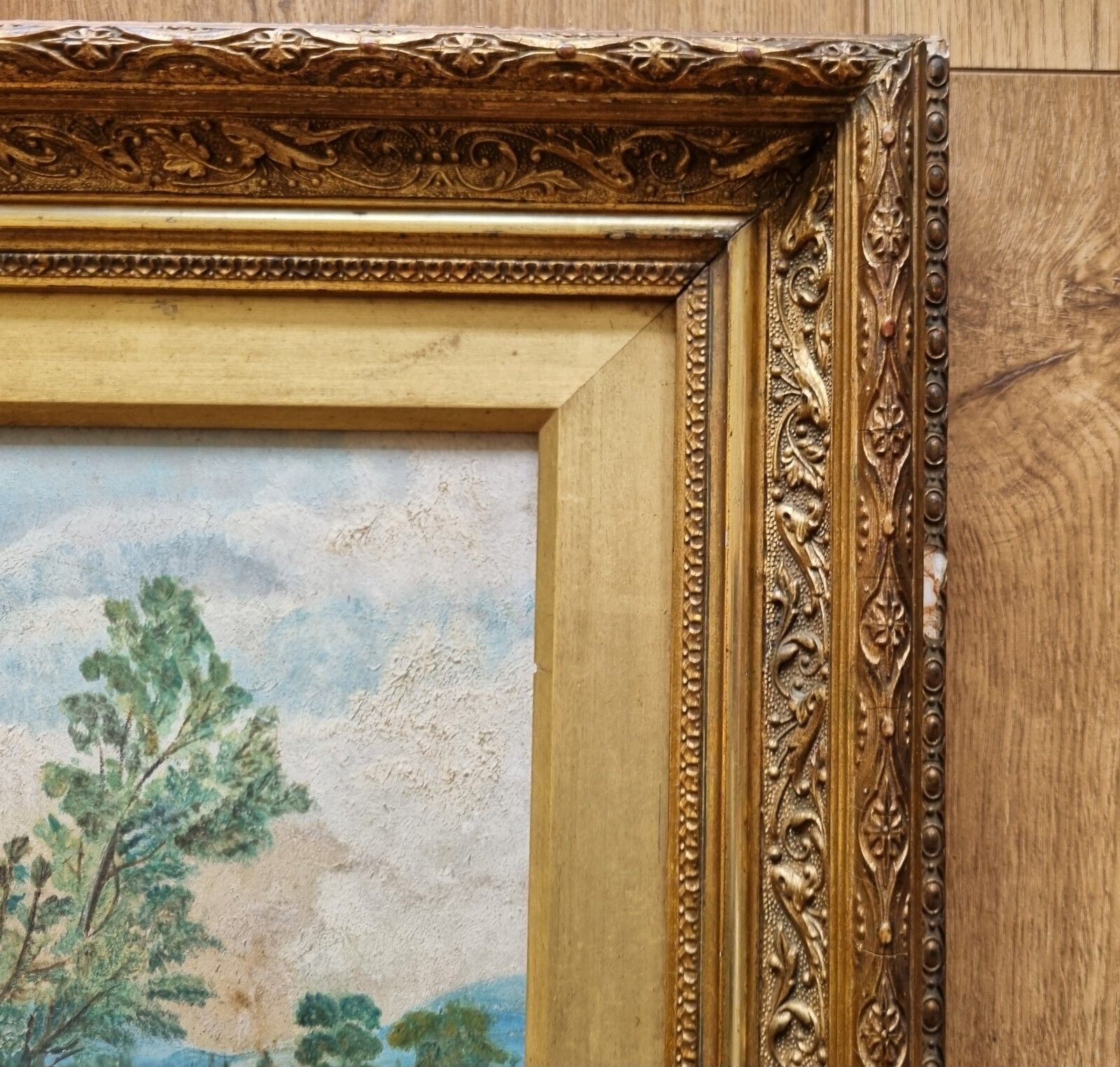 photo buy Vintage Early 20th Oil Painting Cottage Farm Landscape Antique Gilt Framed