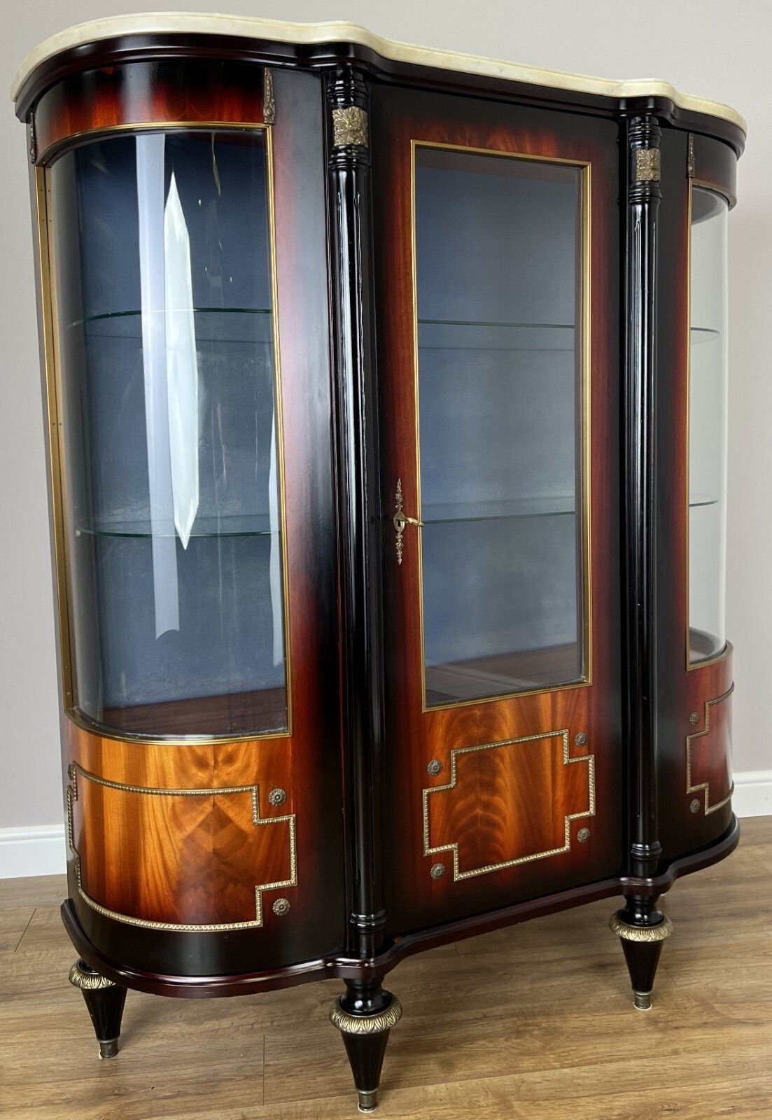 Cabinet Vintage French Style Empire Display Cabinet Marble Top Glass Lot 4977. photo for sale