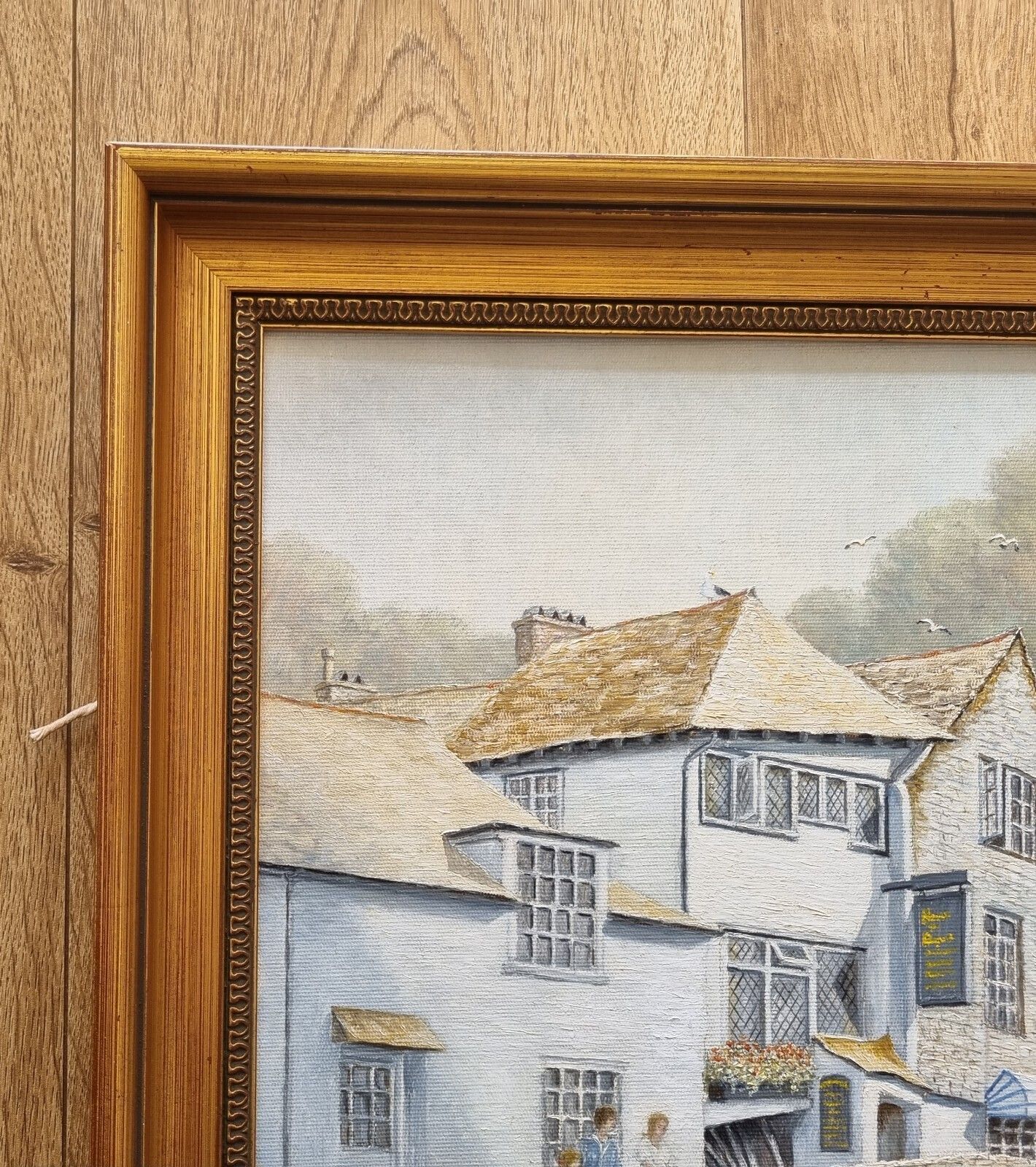 photo vintage Vintage Oil Painting Sam Burden Roman Bridge Polperro Cornwall Seaside Signed