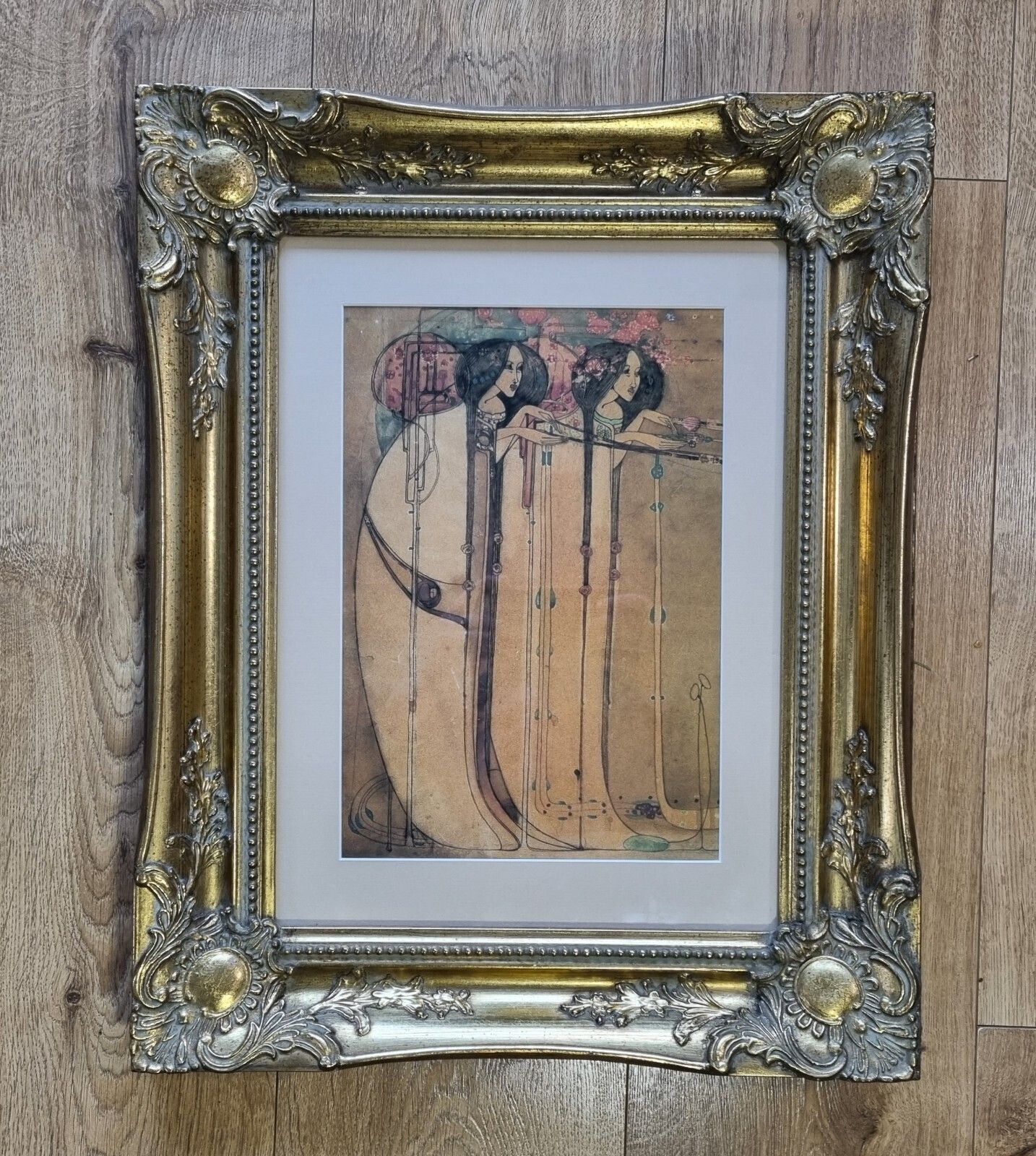 Ornate Gold Framed Art Print After Margaret Makintosh The May Queen Art Nouveau