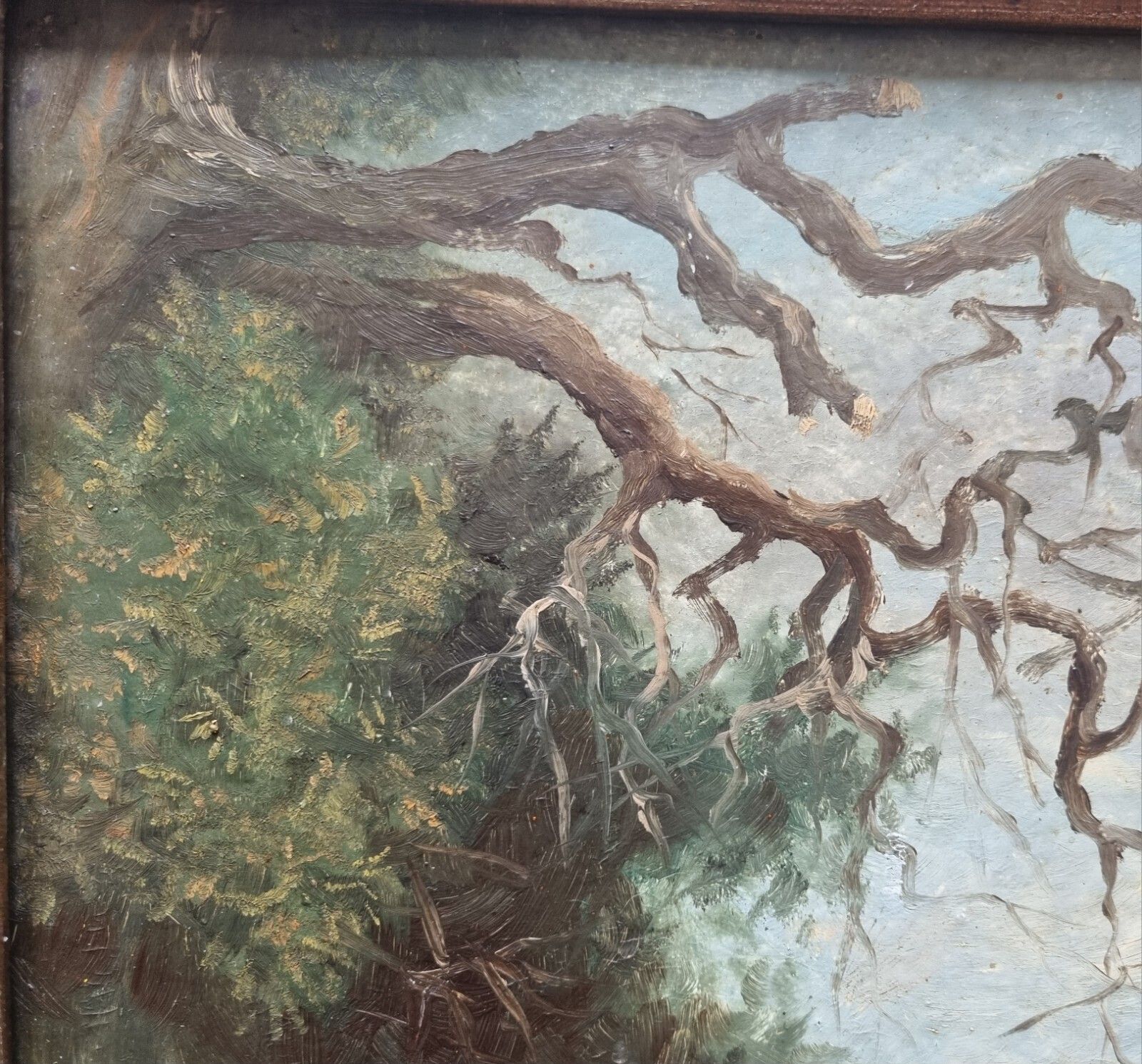 Antique Landscape Oil Painting On Board Signed Morton River Path Cathedral photo vinterior