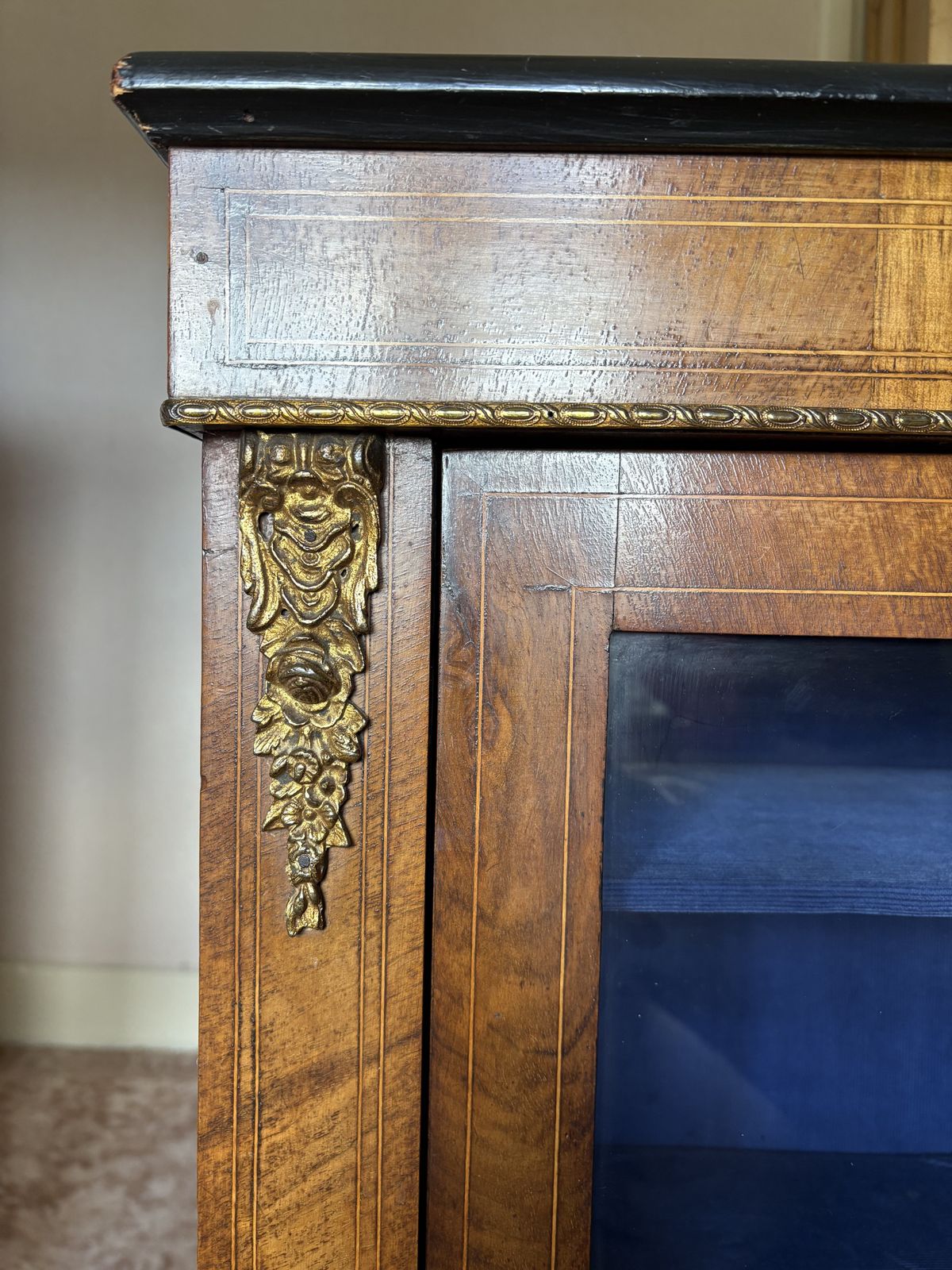 Antique 19th Century Walnut Veneer Pier Display Cabinet/ Marquetry photo 400.0