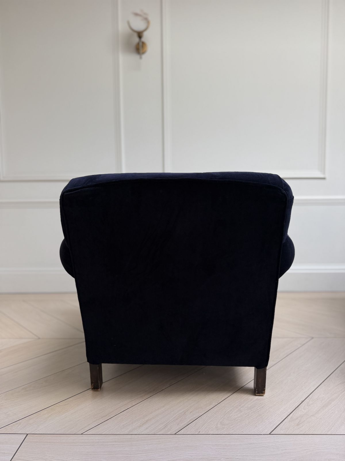 photo for sale Pair Of Art Deco Velvet Armchairs, Reupholstered In Linwood Omega Black Velvet