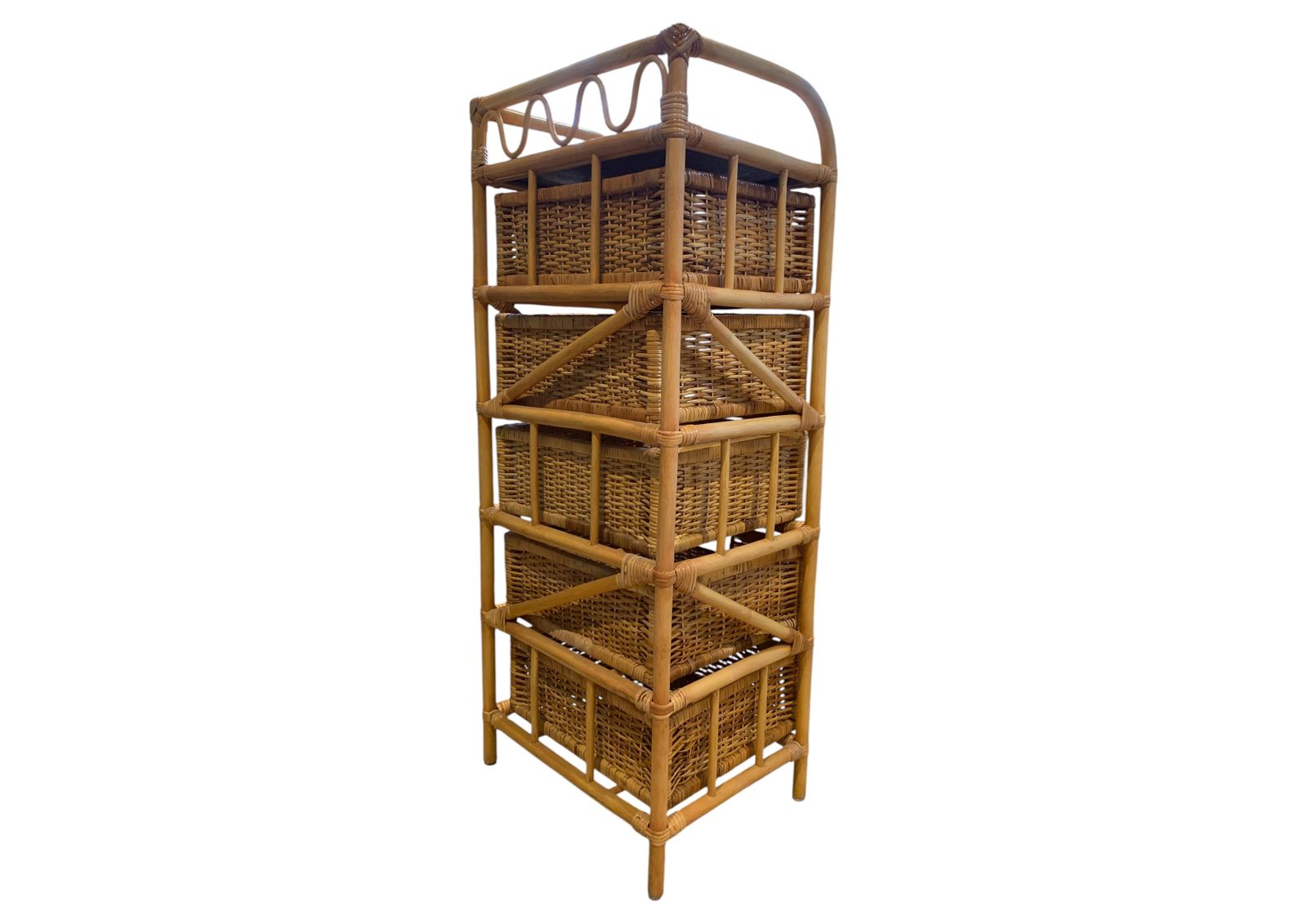 Vintage Jungalow Bamboo And Rattan Tallboy Chest Of Four Drawers 1970s photo vintage