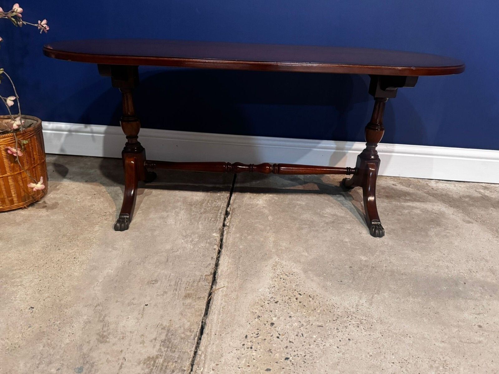 Antique Mahogany Oval Table On Brass Claw Wine Feet Low Coffee Table. photo buy