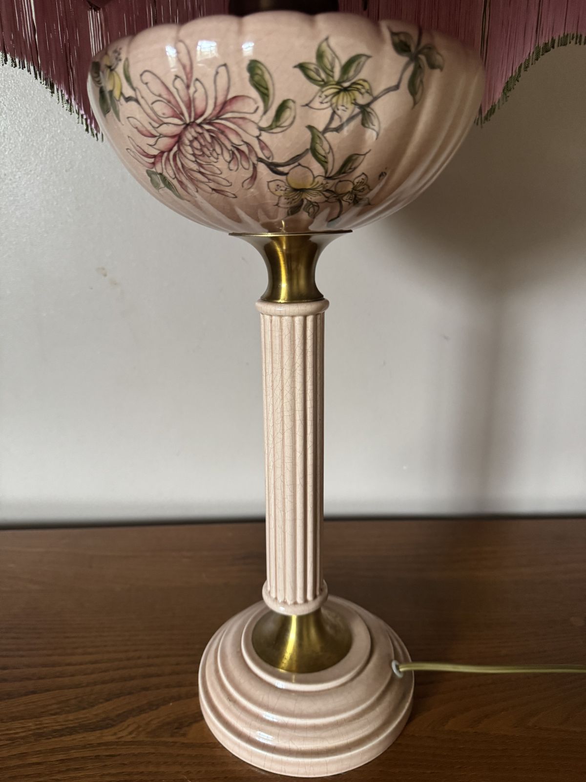 A Unique Vintage French Napoleonic Style Sectional Ceramic Table Lamp With Hand Sewn Shade. photo vintage