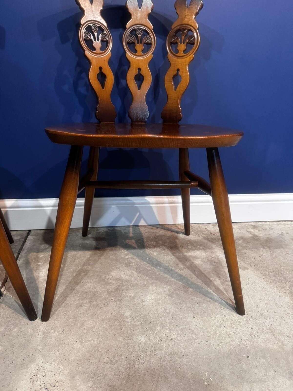 Vintage Ercol 375 Dining Chairs Fleur De Lys Pair Mid Century Thistle Back Retro. photo vintage
