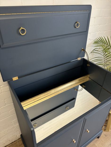 photo vinterior Stag Minstrel Drinks Cabinet Painted In Midnight Ink With A Touch Of Gold Leaf