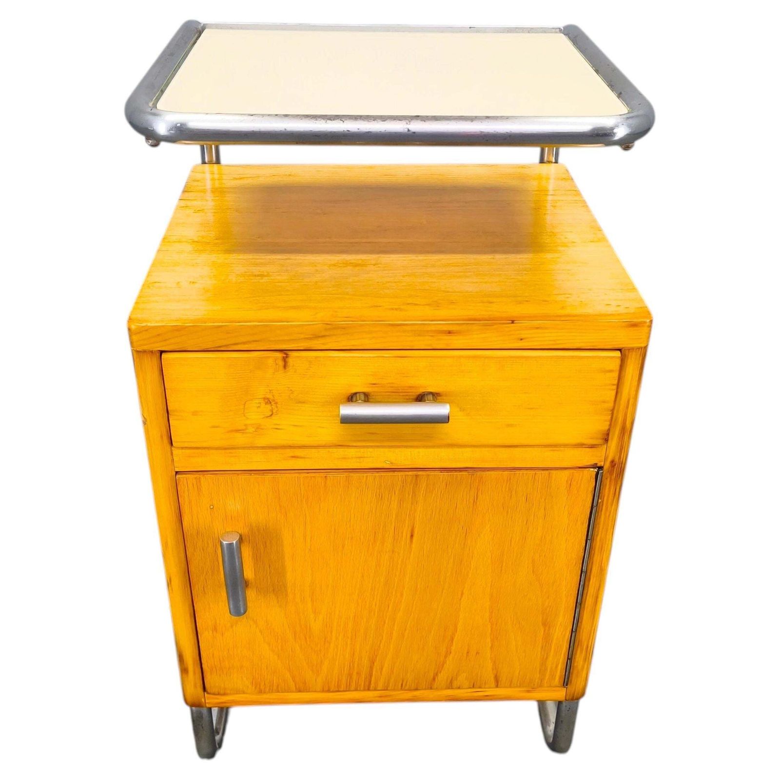 Bauhaus Chrome Tubular Nightstand With Glass Top, 1930s