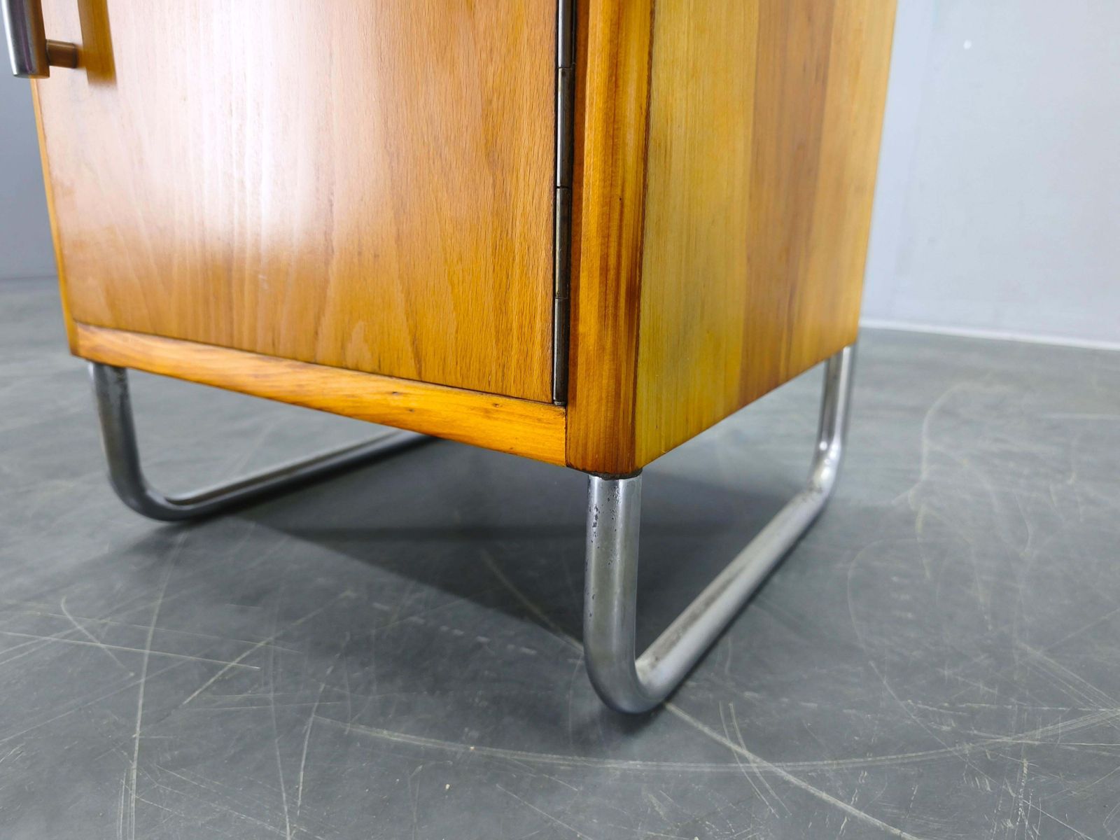 692.0 Bauhaus Chrome Tubular Nightstand With Glass Top, 1930s photo
