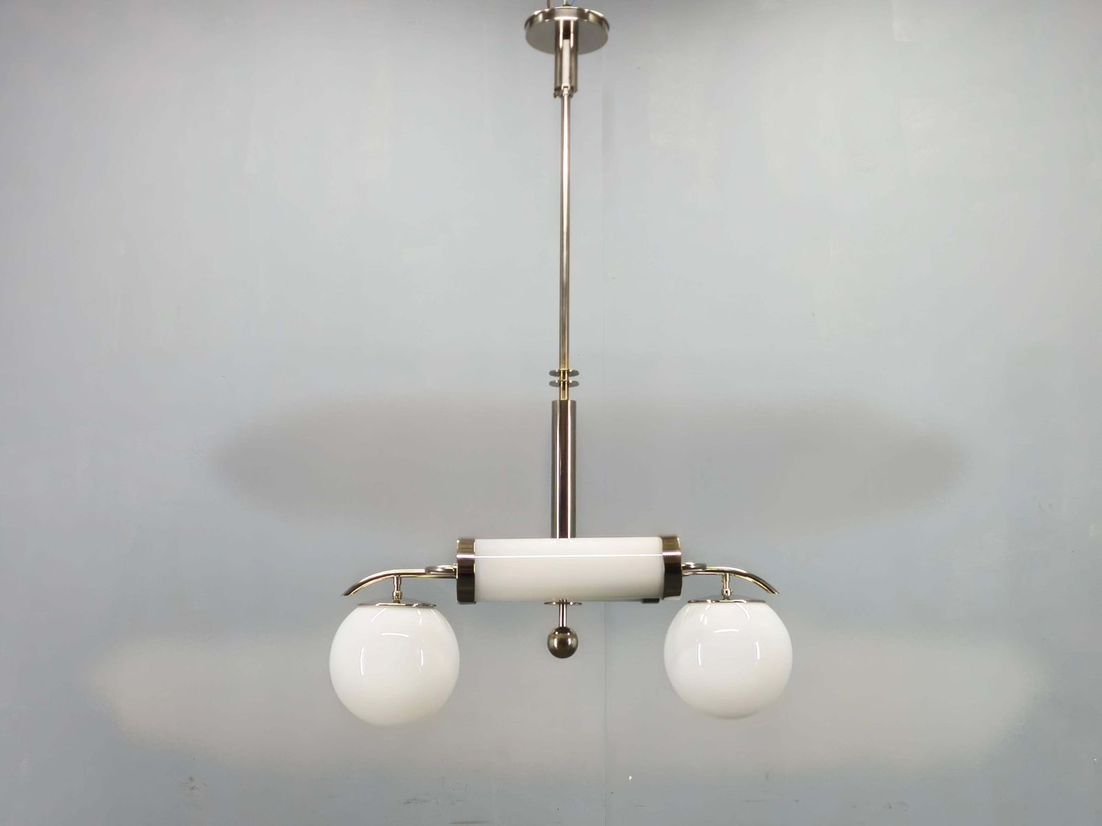 Exceptional Bauhaus Chrome Chandelier With Glass Shades, 1930s photo Lighting