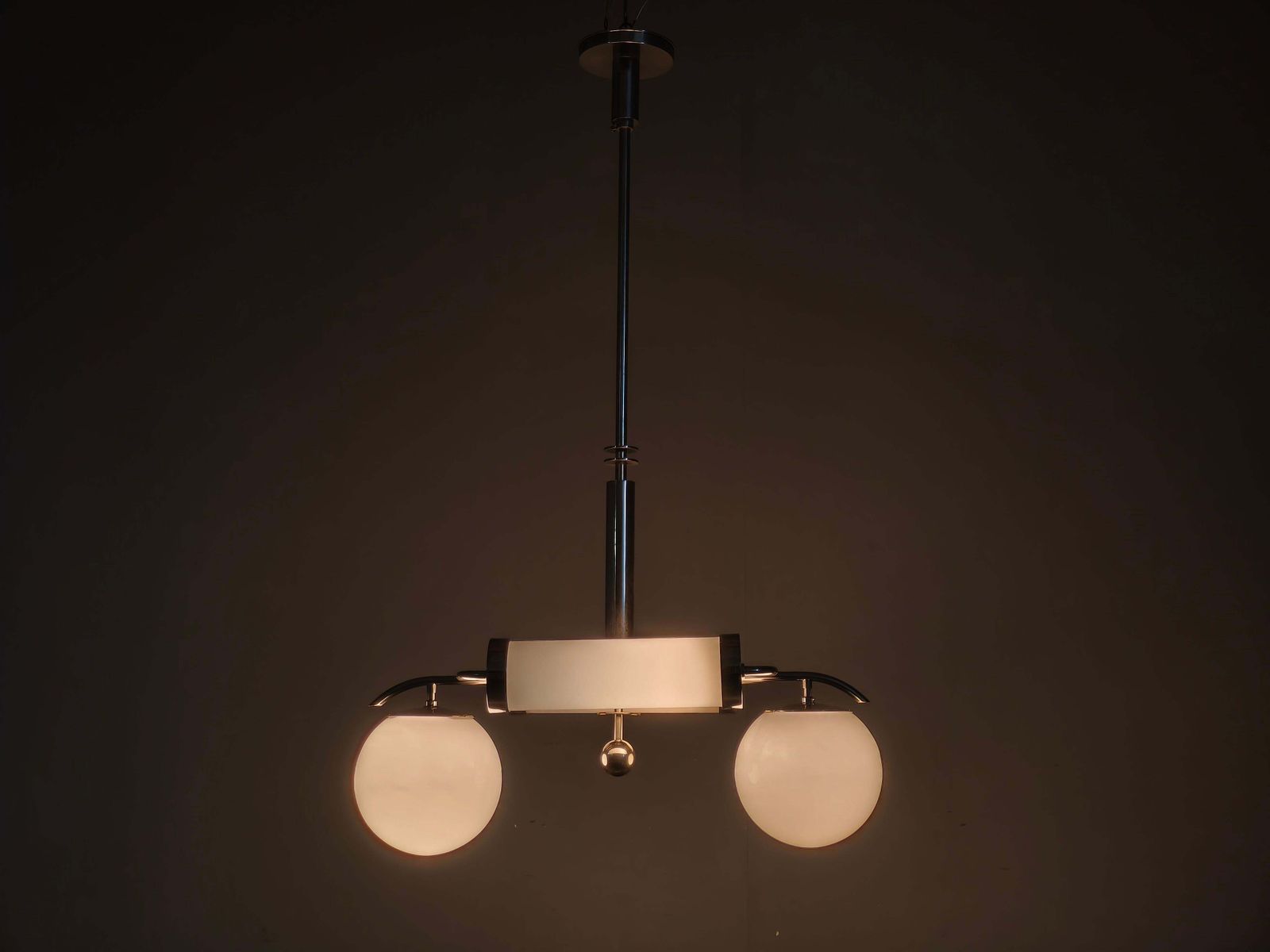 photo buy Exceptional Bauhaus Chrome Chandelier With Glass Shades, 1930s