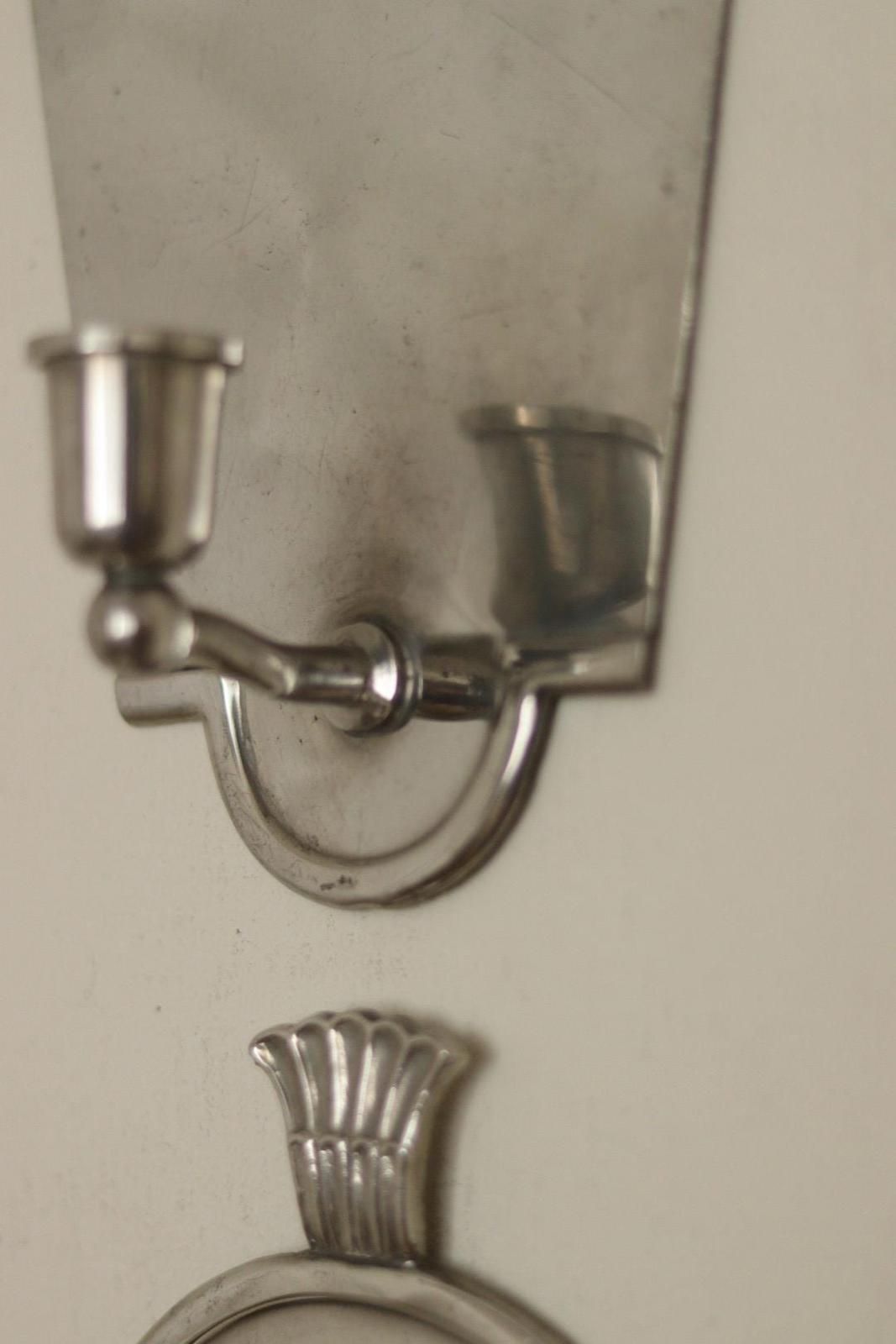 Lighting Pair Of Mid Century Swedish Pewter Sconces By Svenskt Tenn photo