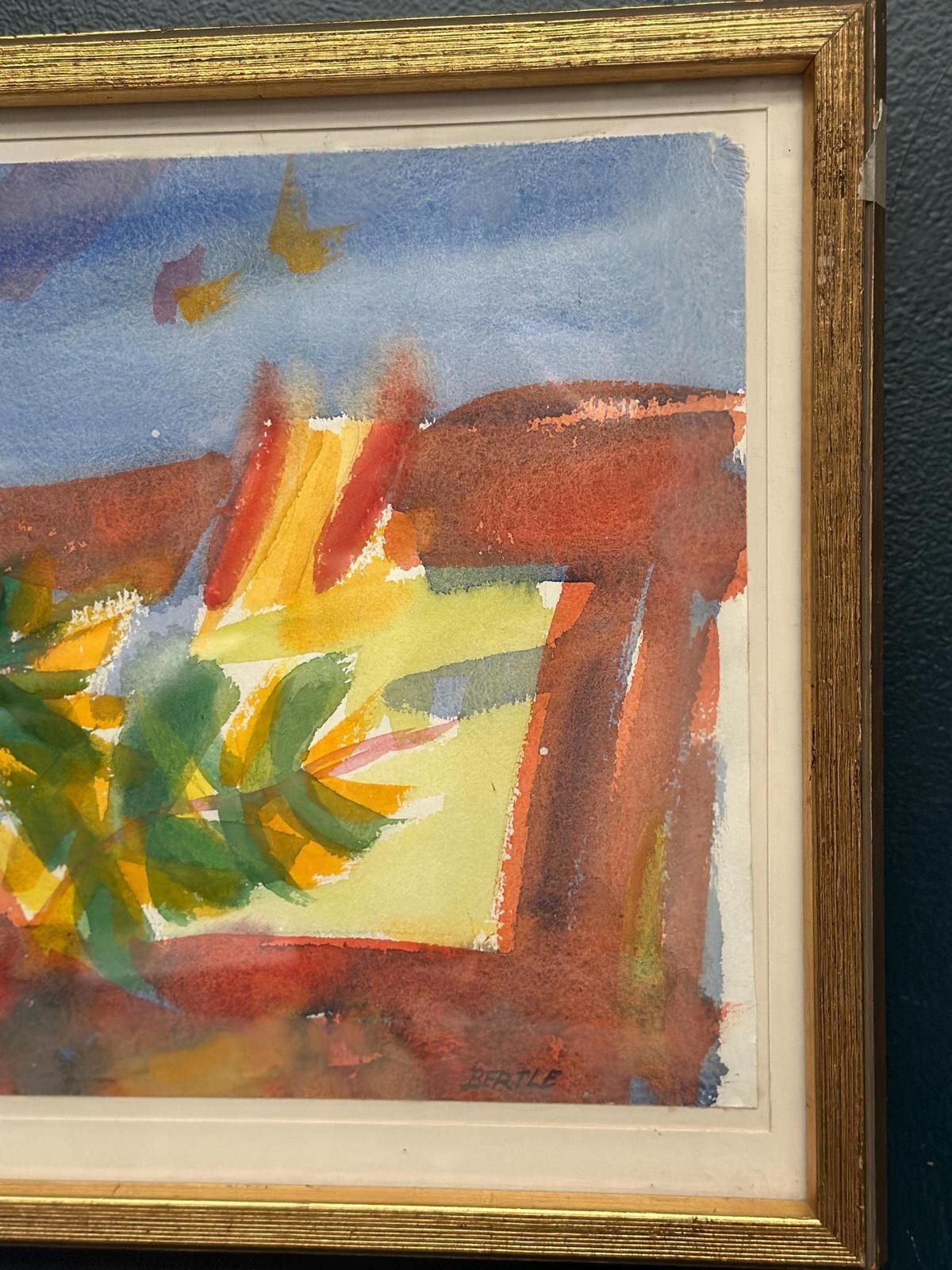Original Swedish Watercolour On Paper – “Abstract Landscape” By Lars Bertle – Dated 1987 – Vintage & Framed – 44 × 33 Cm (17.3" × 13") photo 215.0