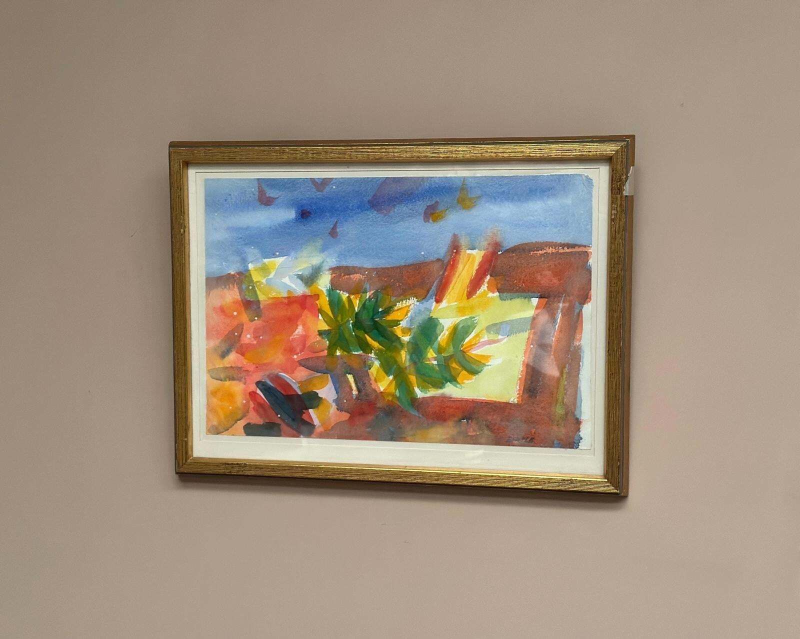 Original Swedish Watercolour On Paper – “Abstract Landscape” By Lars Bertle – Dated 1987 – Vintage & Framed – 44 × 33 Cm (17.3" × 13") photo buy