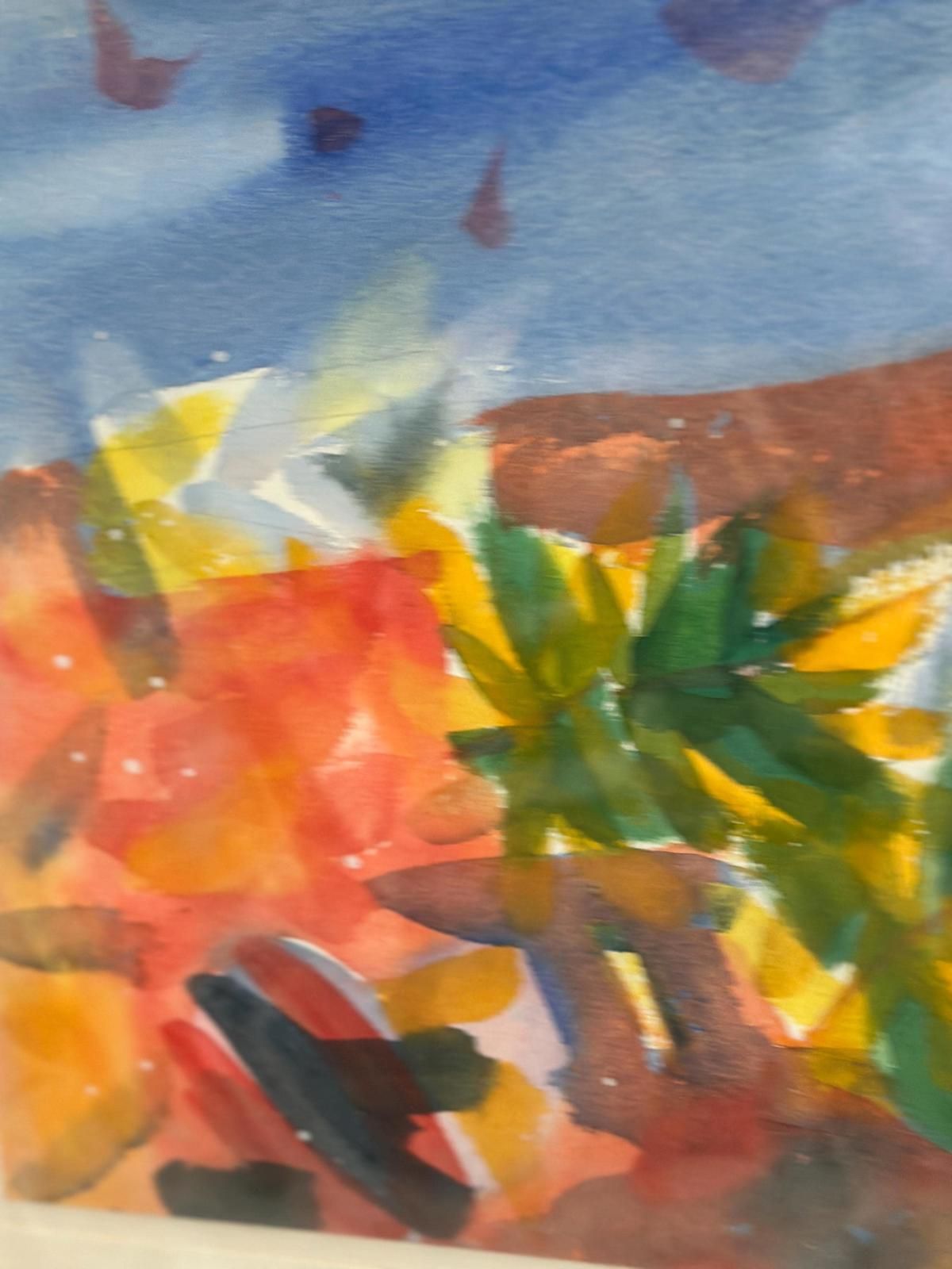 photo for sale Original Swedish Watercolour On Paper – “Abstract Landscape” By Lars Bertle – Dated 1987 – Vintage & Framed – 44 × 33 Cm (17.3" × 13")
