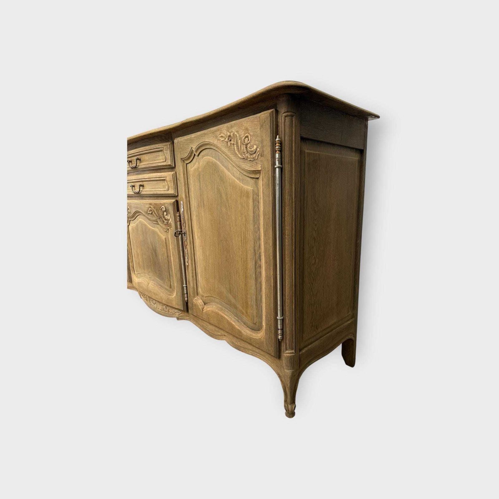 Vintage Carved French Rustic Dark Oak Sideboard Buffet 3 Door 2 Drawer photo vintage