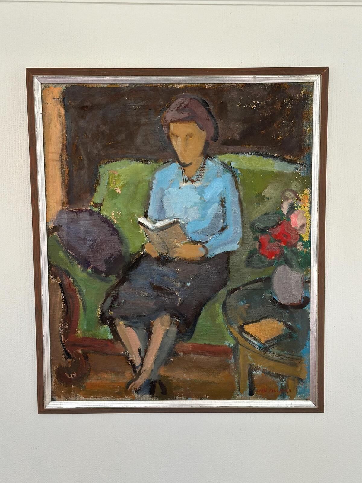 Original Oil On Canvas – “Woman Reading Book” By Sven Gillgren – Vintage & Framed – 70 × 59.5 Cm (27.6" × 23.4") photo for sale